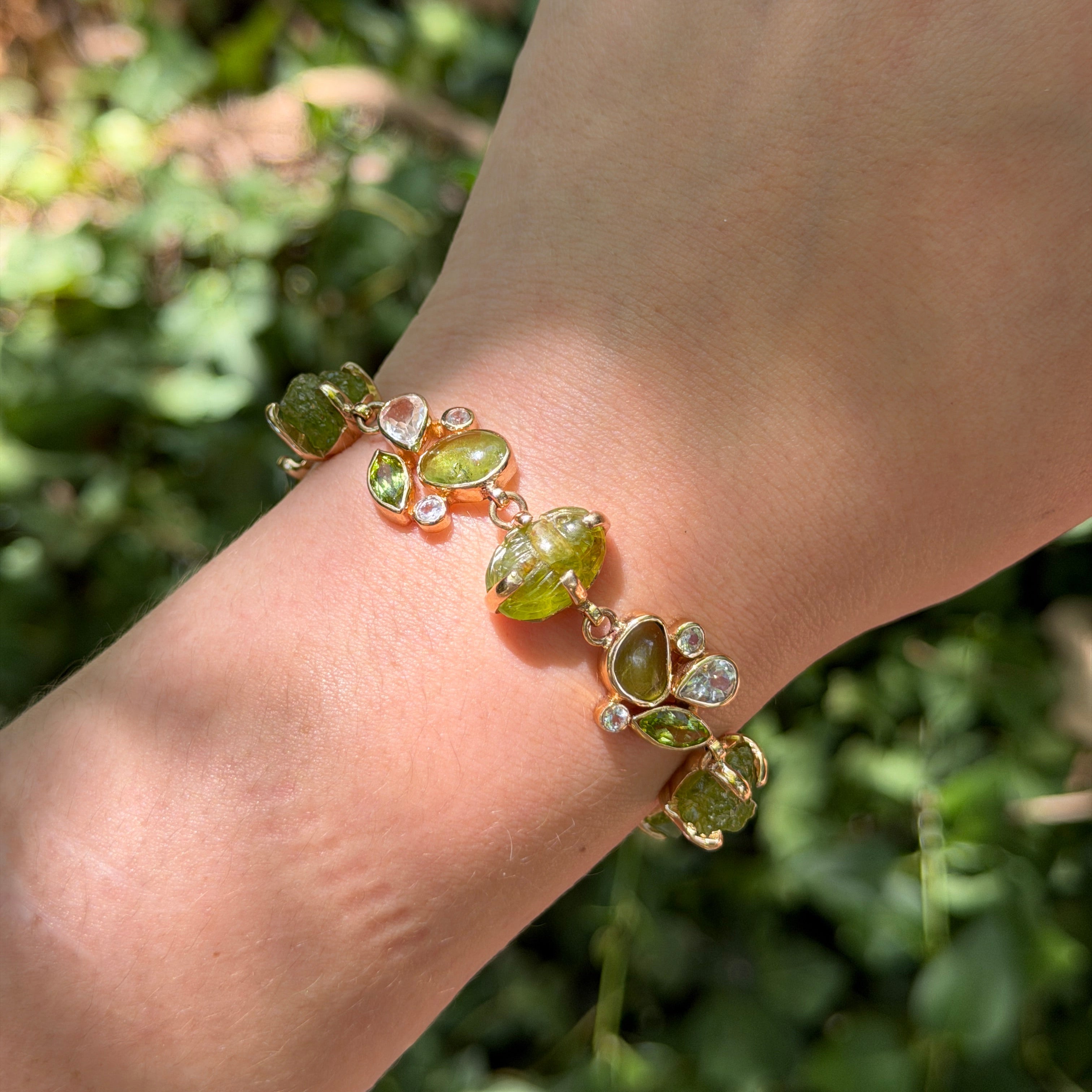 Starborn Peridot Scarab Bracelet in Nordic Gold