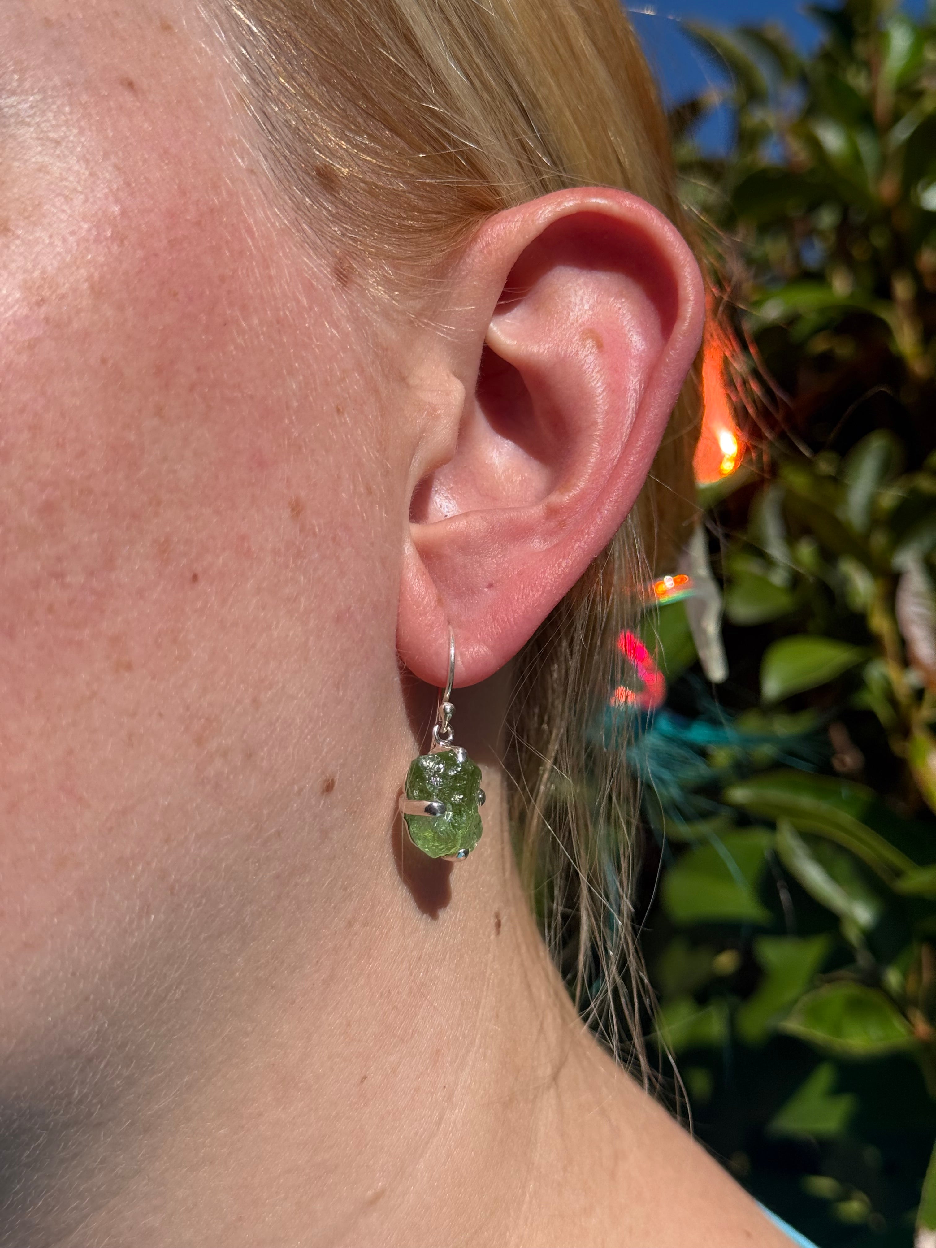 Starborn Green Tourmaline Crystal Dangle Earrings in Sterling Silver