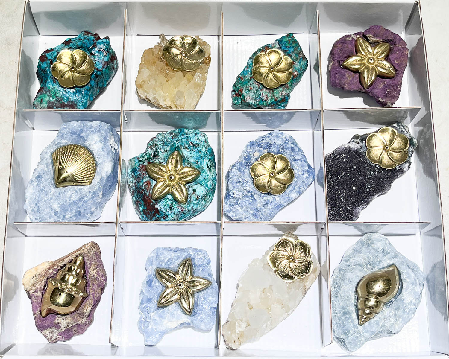 Starborn Mixed Brass Incense Holder with Mixed Stone Base - 12 Pieces