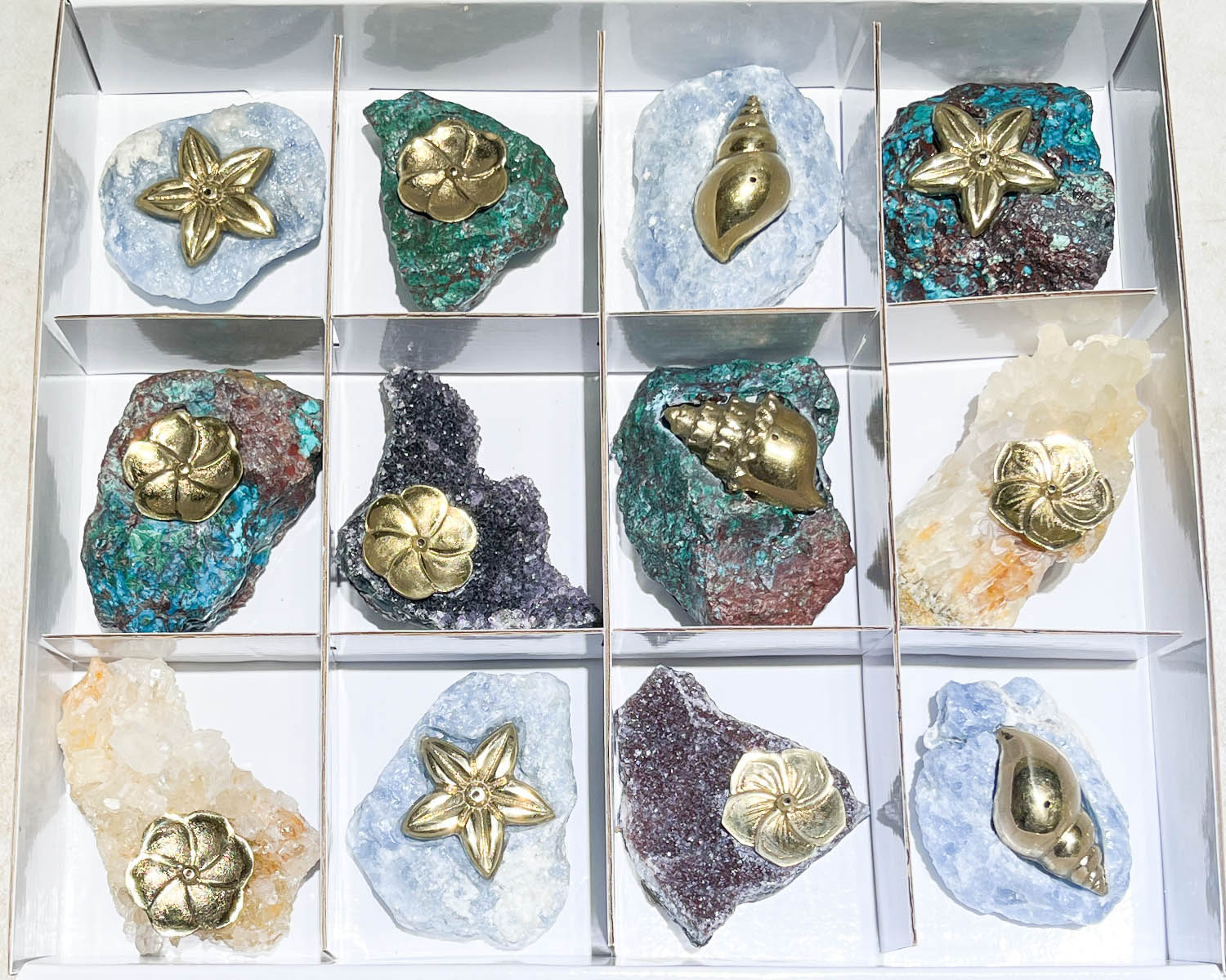 Starborn Mixed Brass Incense Holder with Mixed Stone Base - 12 Pieces