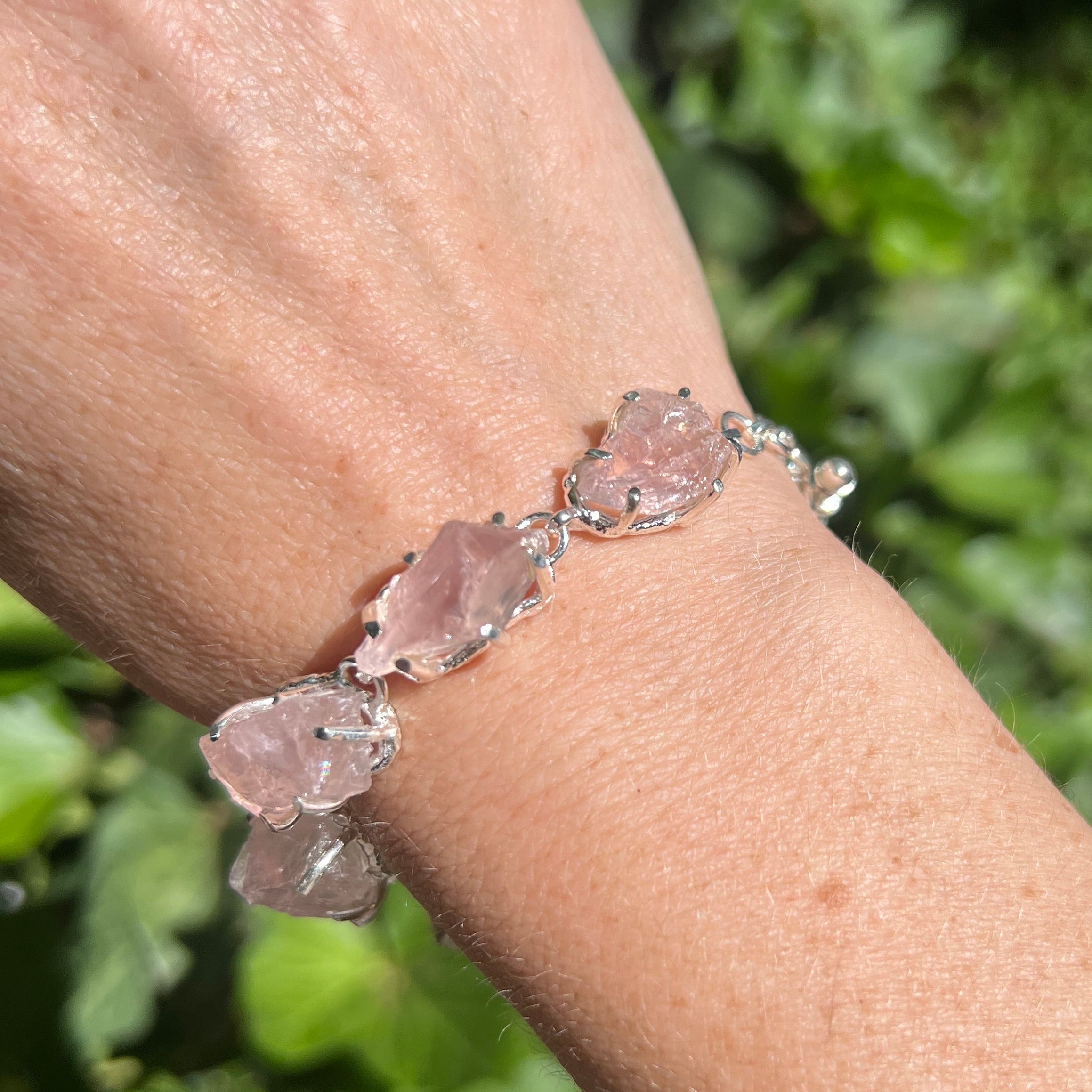 Starborn Rough Rose Quartz Bracelet in Sterling Silver