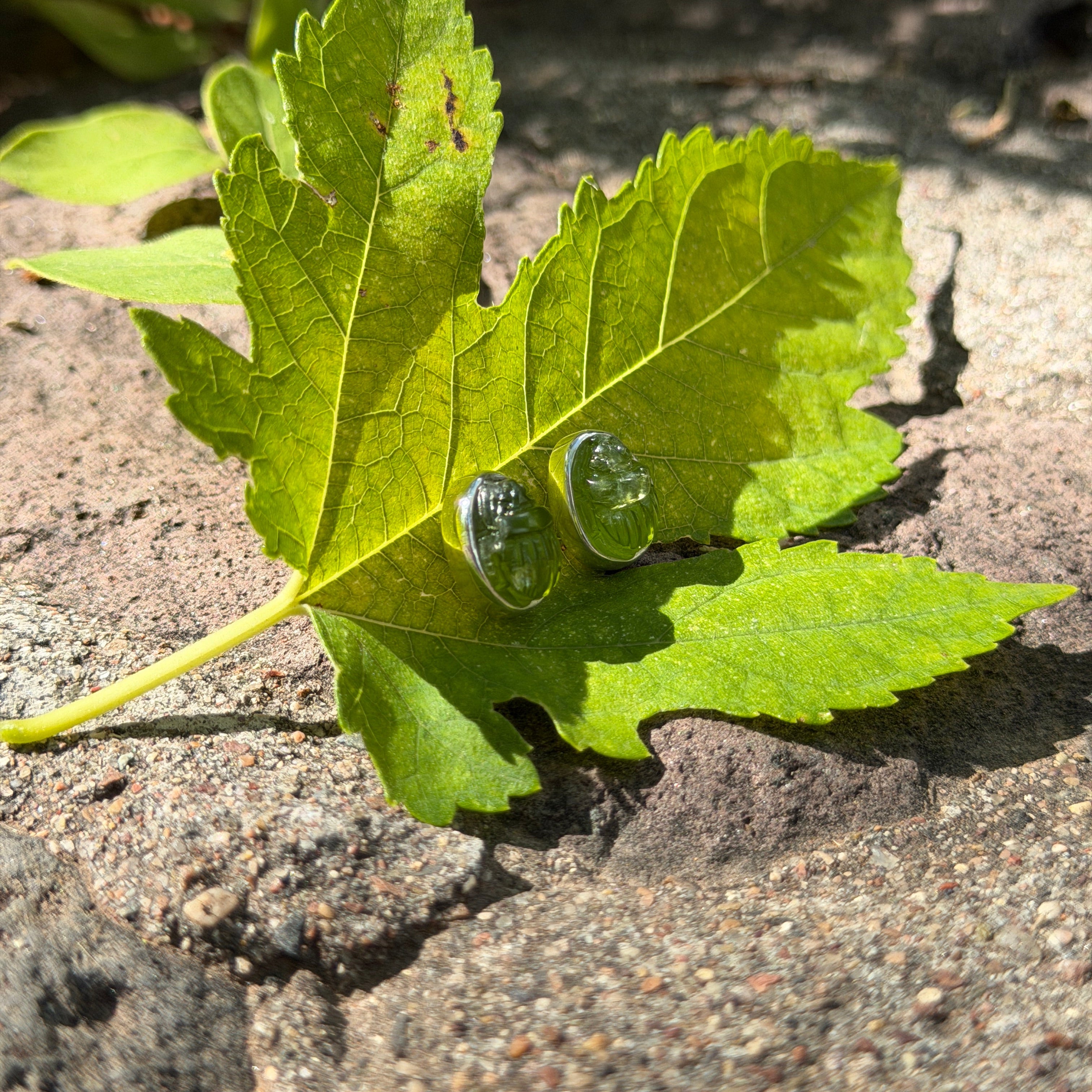 Starborn Peridot Scarab Post Earrings in Sterling Silver