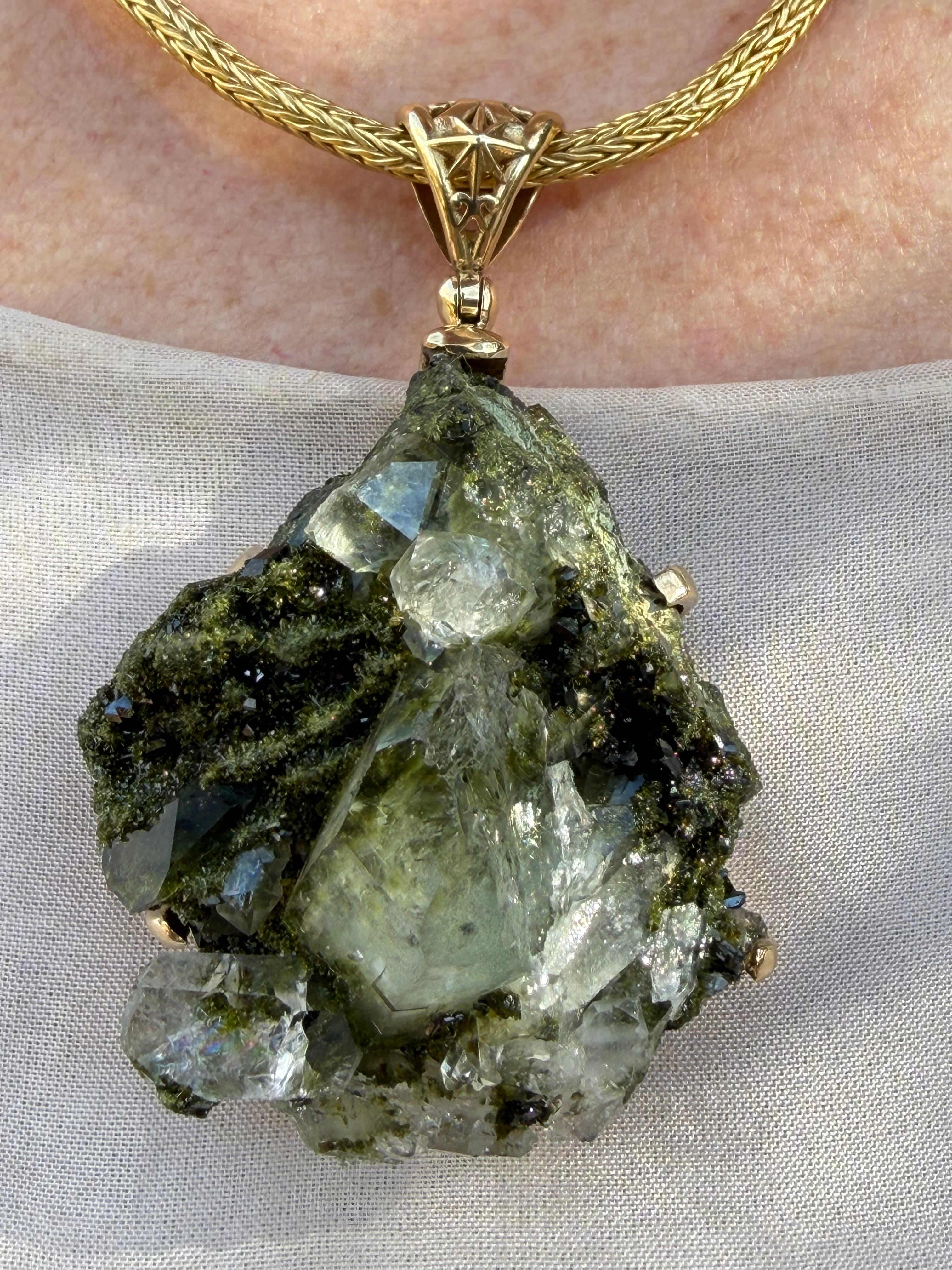 Starborn Fairy Forest Epidote Quartz Pendant in Nordic Gold