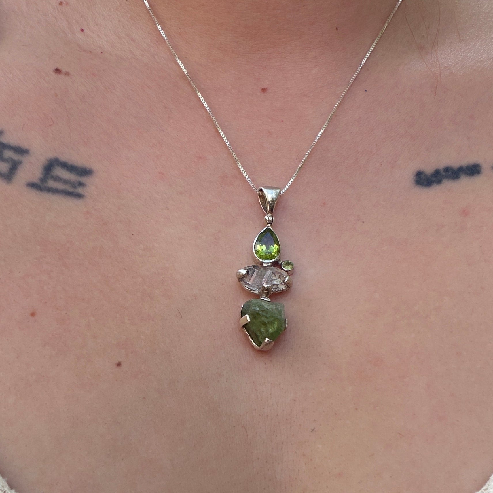Starborn Peridot + Herkimer Diamond Pendant in Sterling Silver