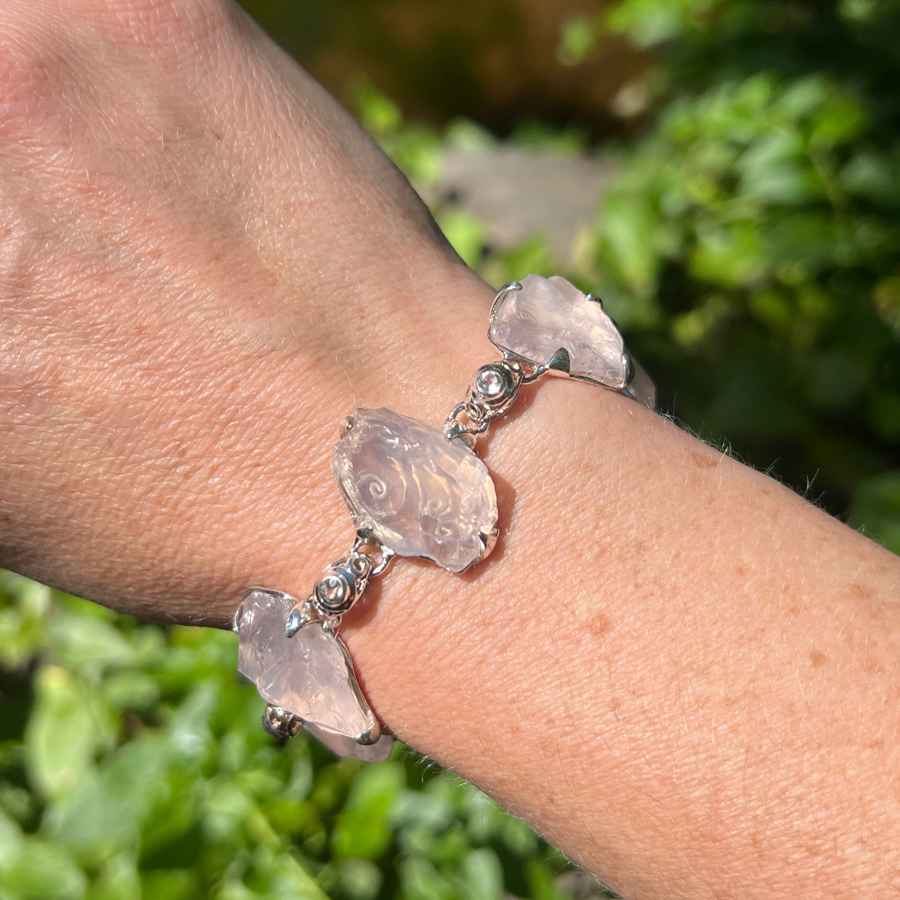 Starborn Rough Rose Quartz Bracelet in Sterling Silver