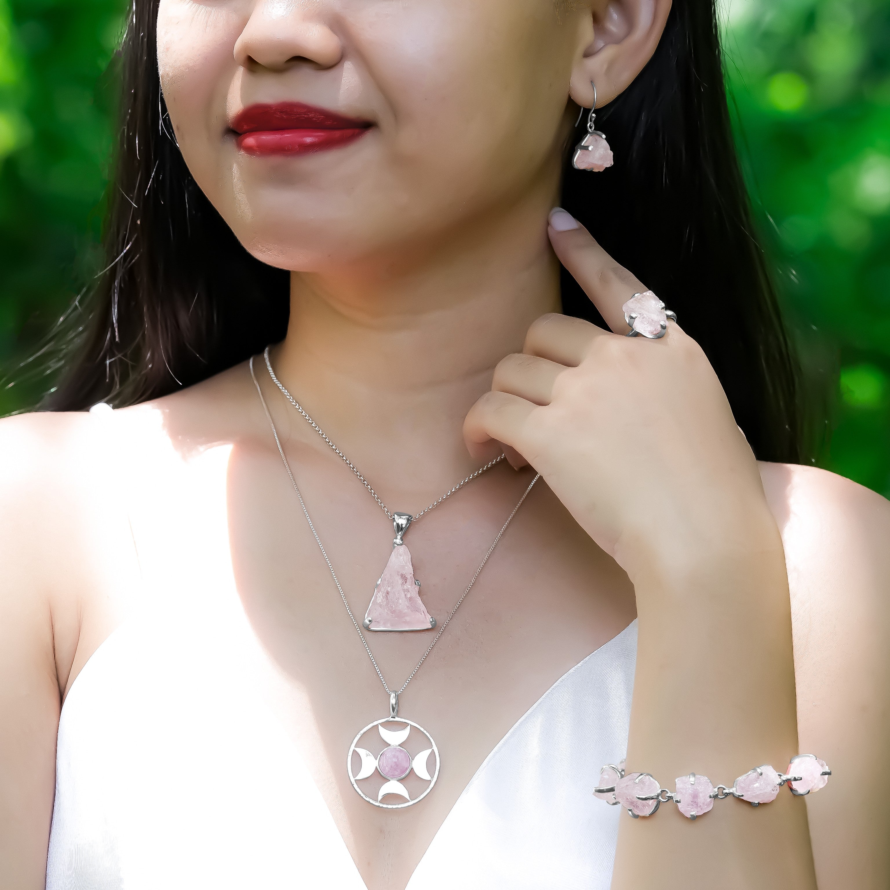 Starborn Morganite Rough Prong Set Pendant in Sterling Silver - Medium