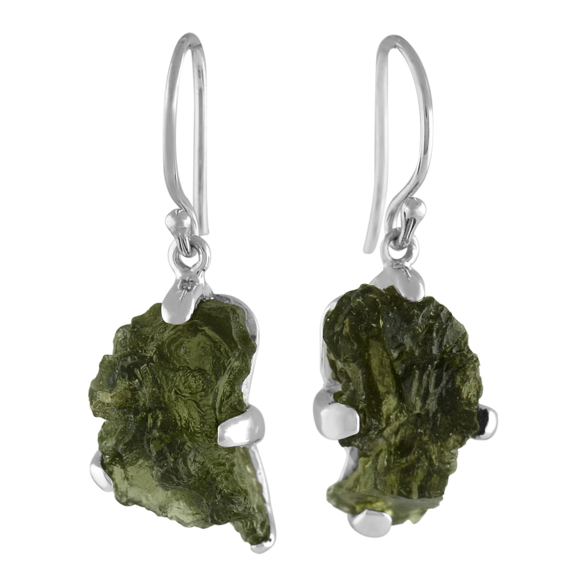 Starborn Rough Moldavite Dangle Earrings in Sterling Silver