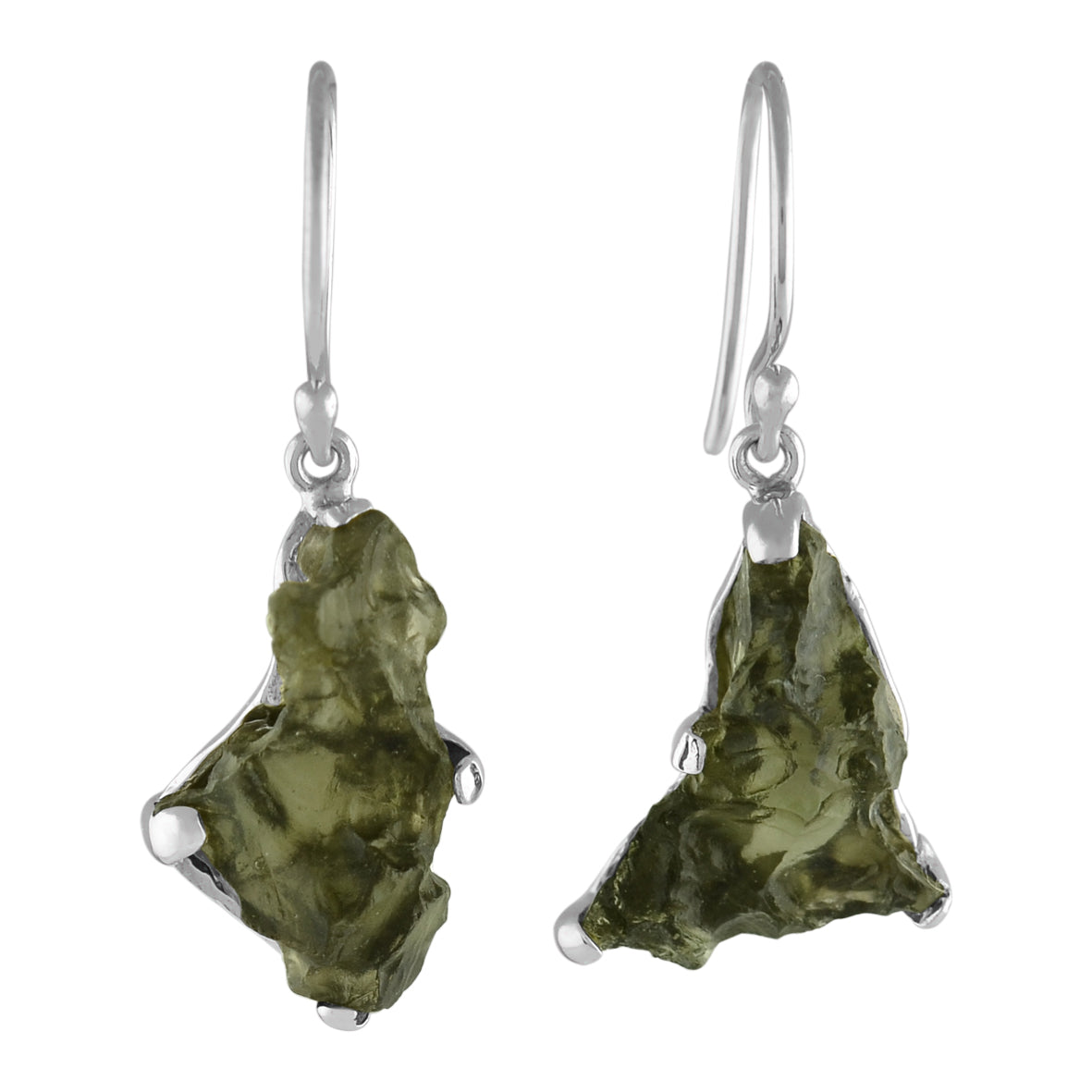 Starborn Rough Moldavite Dangle Earrings in Sterling Silver