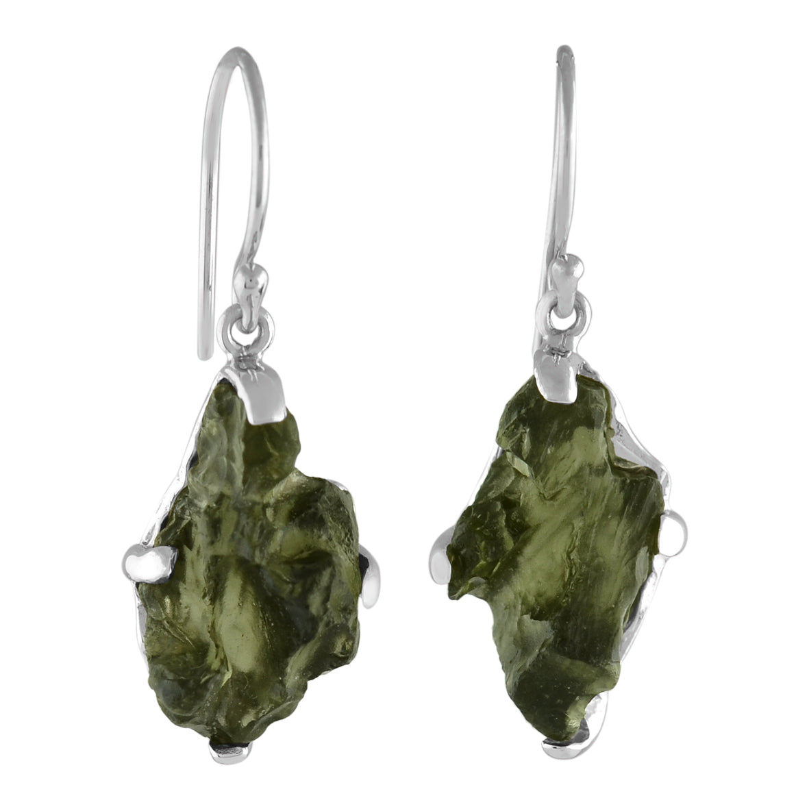 Starborn Rough Moldavite Dangle Earrings in Sterling Silver