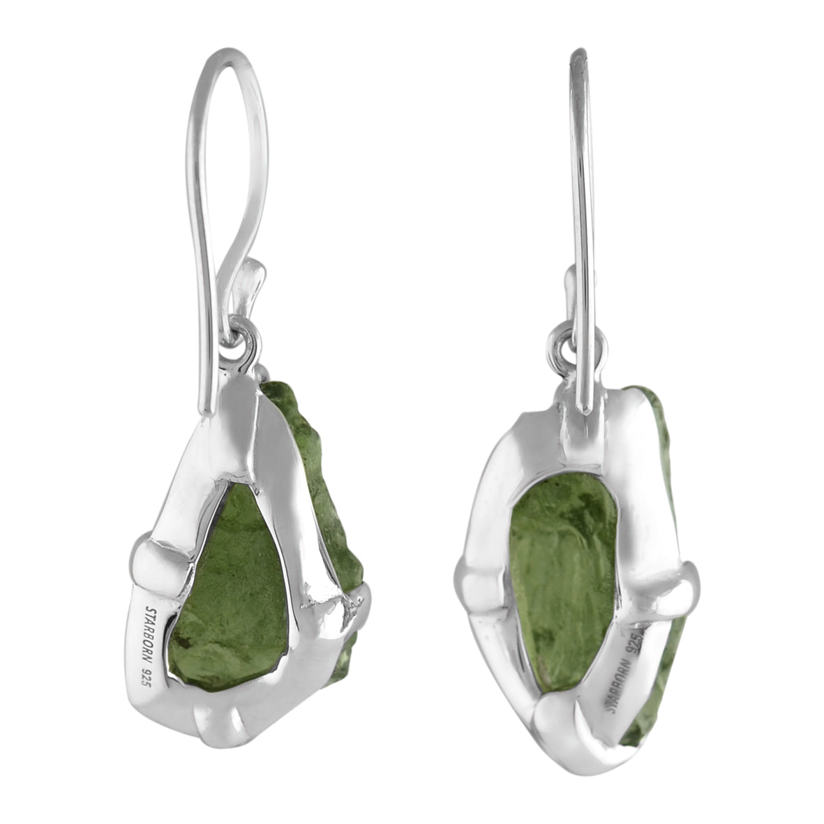 Starborn Rough Moldavite Dangle Earrings in Sterling Silver