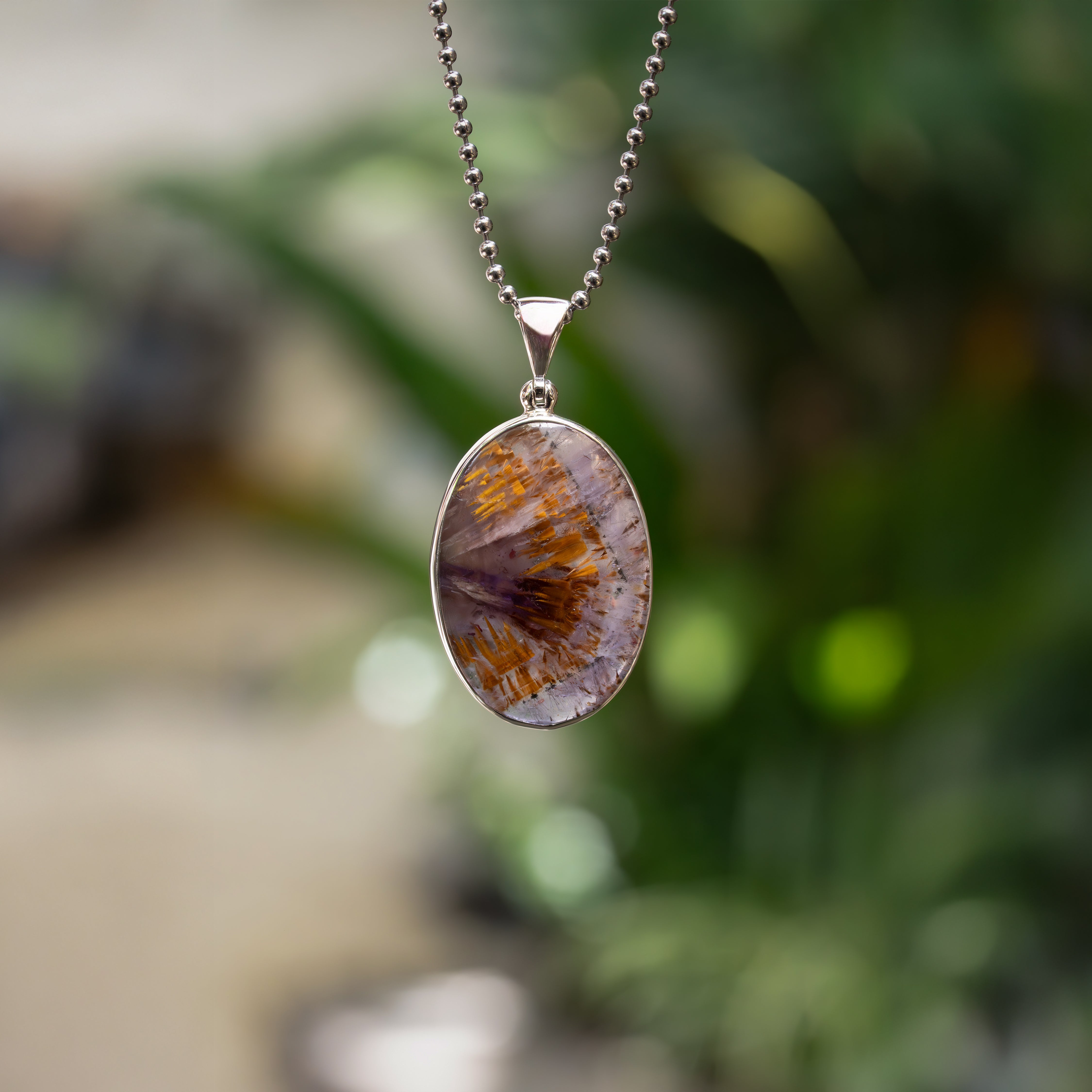 Starborn Amethyst Cacoxenite Oval Pendant in Sterling Silver - 1 Piece