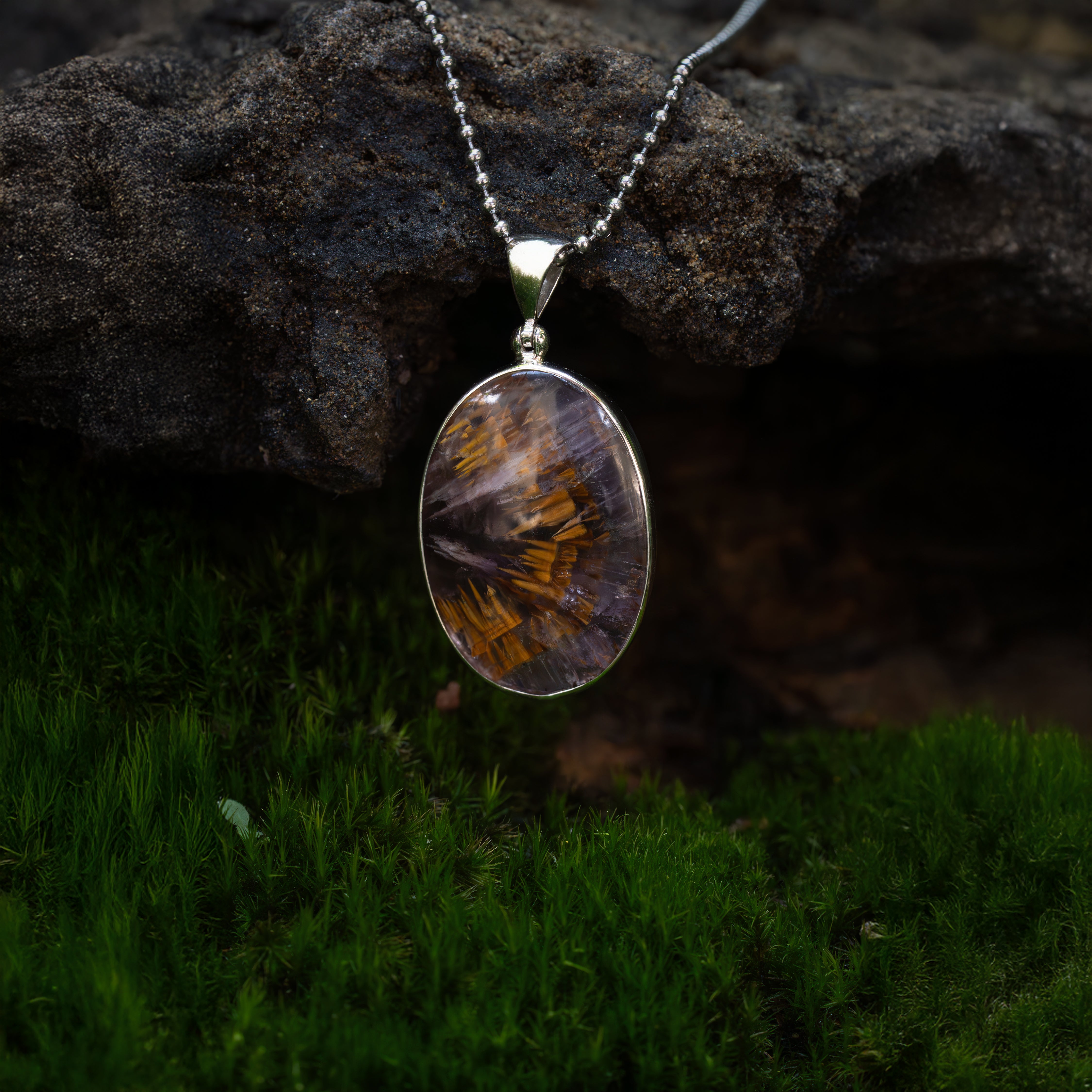 Starborn Amethyst Cacoxenite Oval Pendant in Sterling Silver - 1 Piece