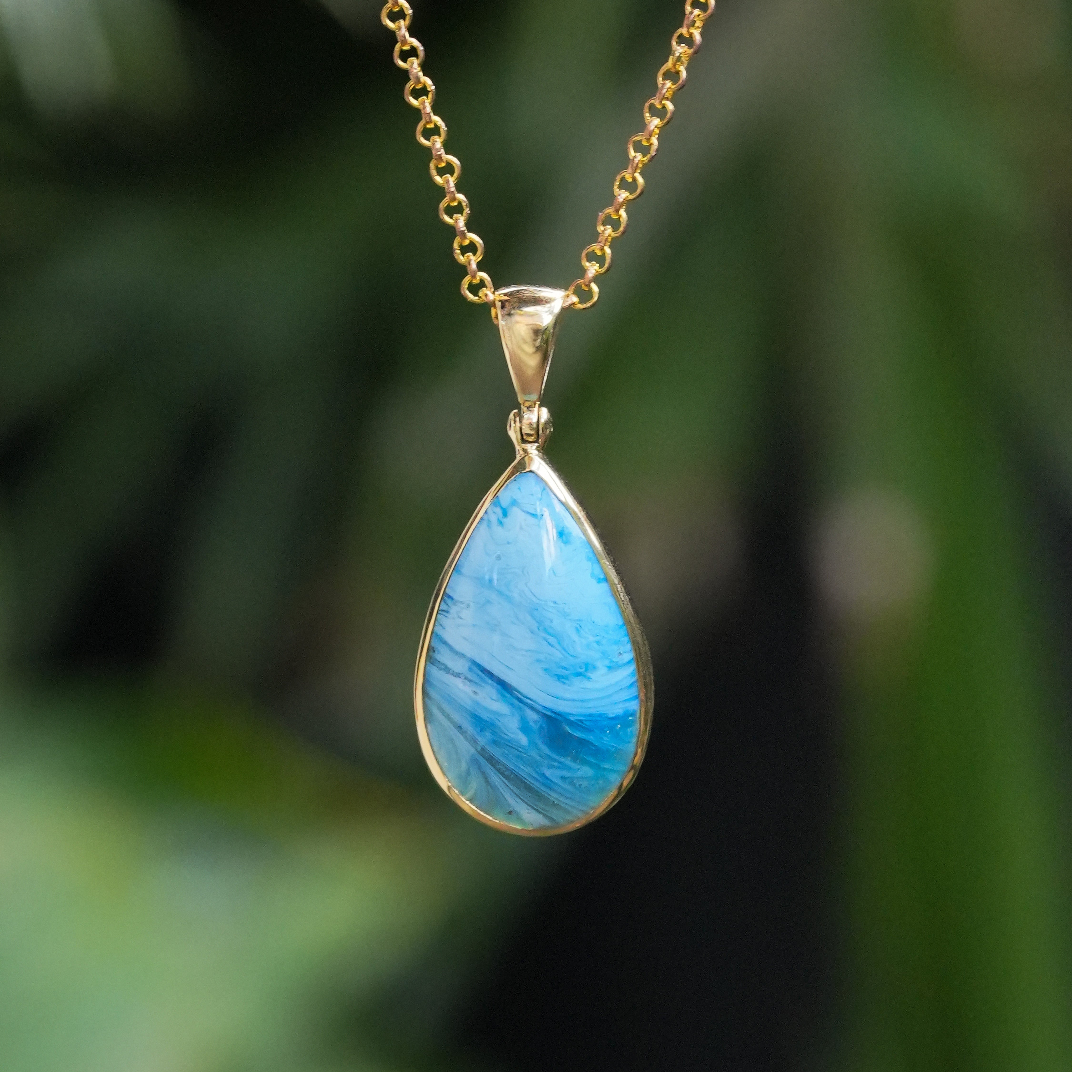 Starborn Medieval Swedish Silver Ore Glass Pear Pendant in Nordic Gold