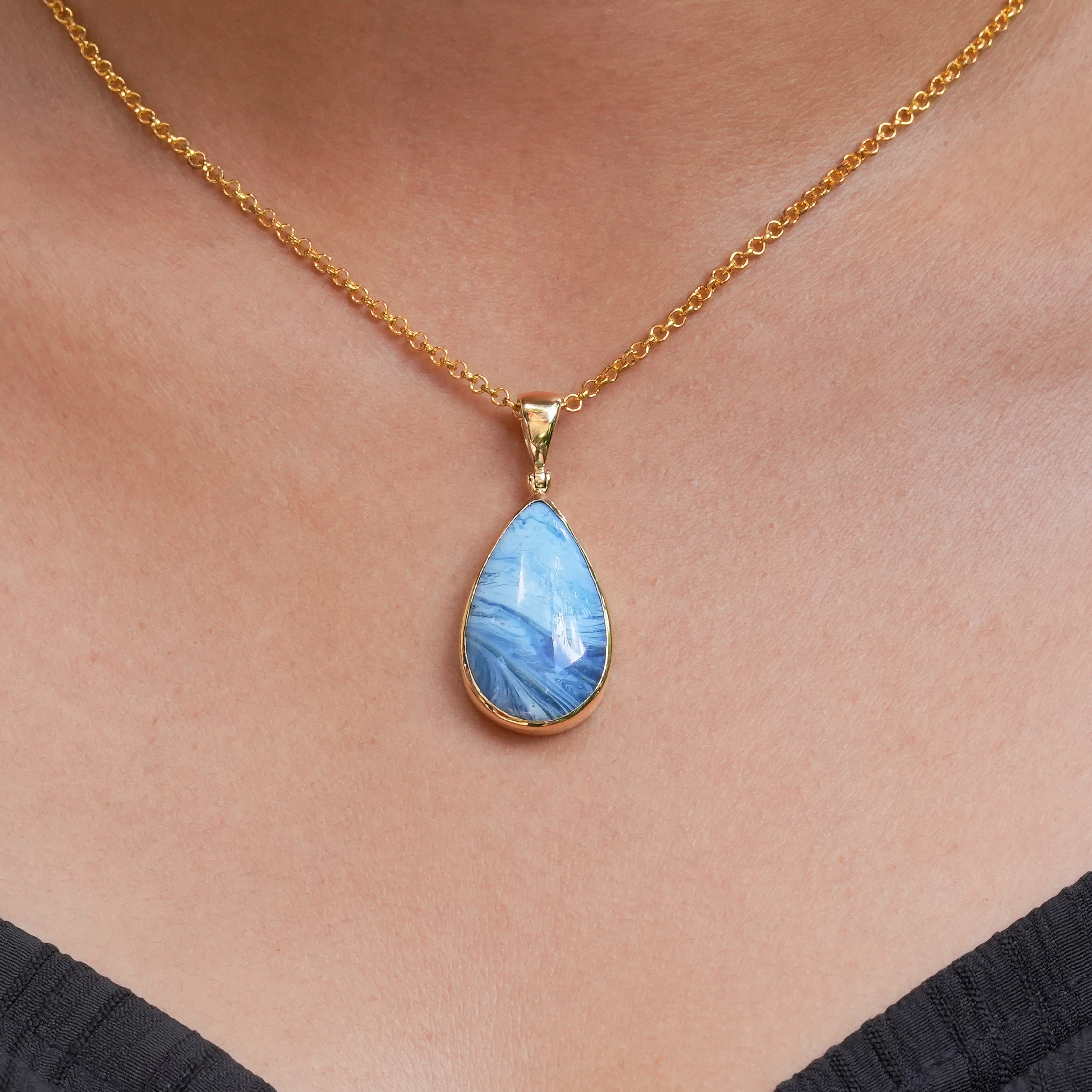 Starborn Medieval Swedish Silver Ore Glass Pear Pendant in Nordic Gold