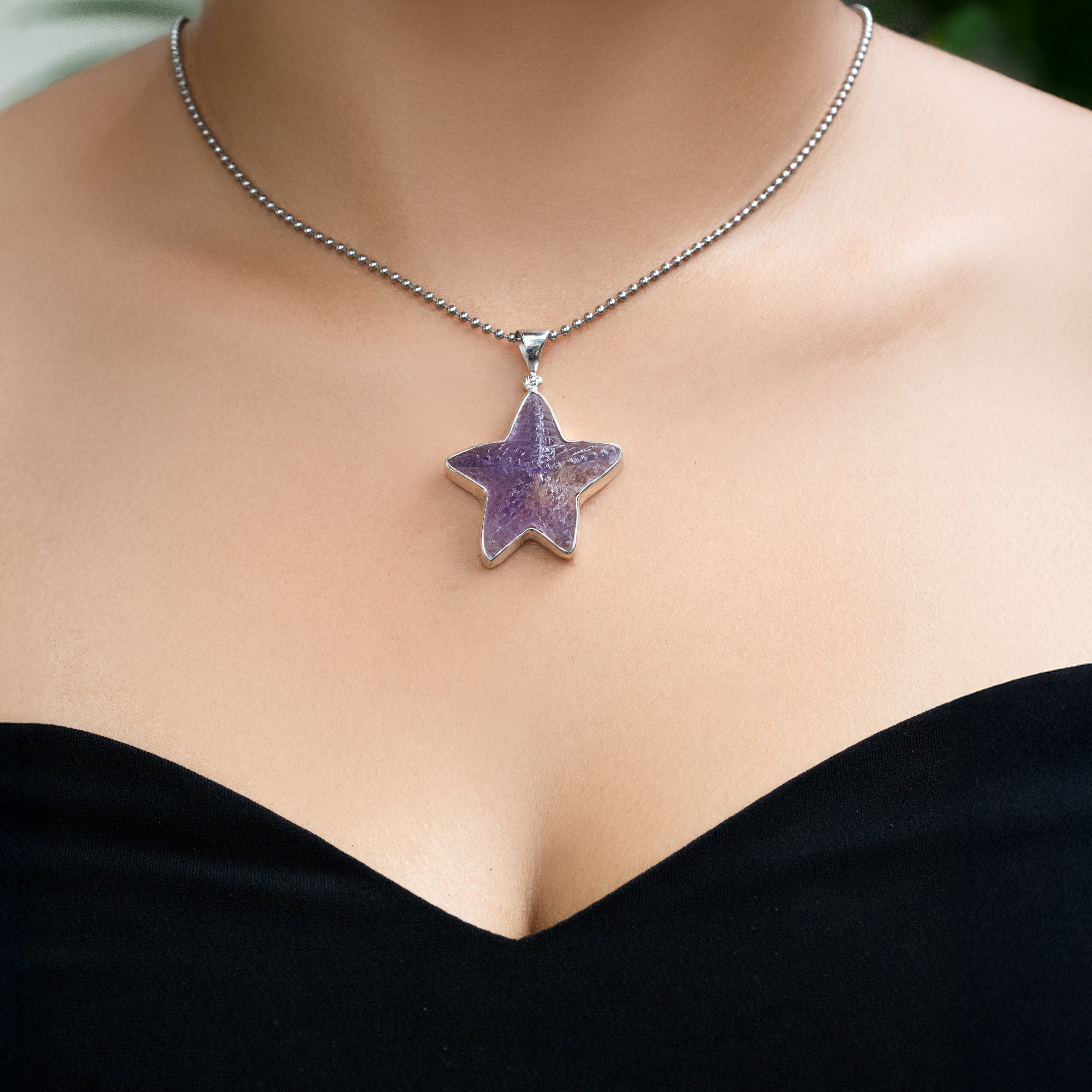 Starborn Hand-Carved Ametrine Starfish Pendant in Sterling Silver