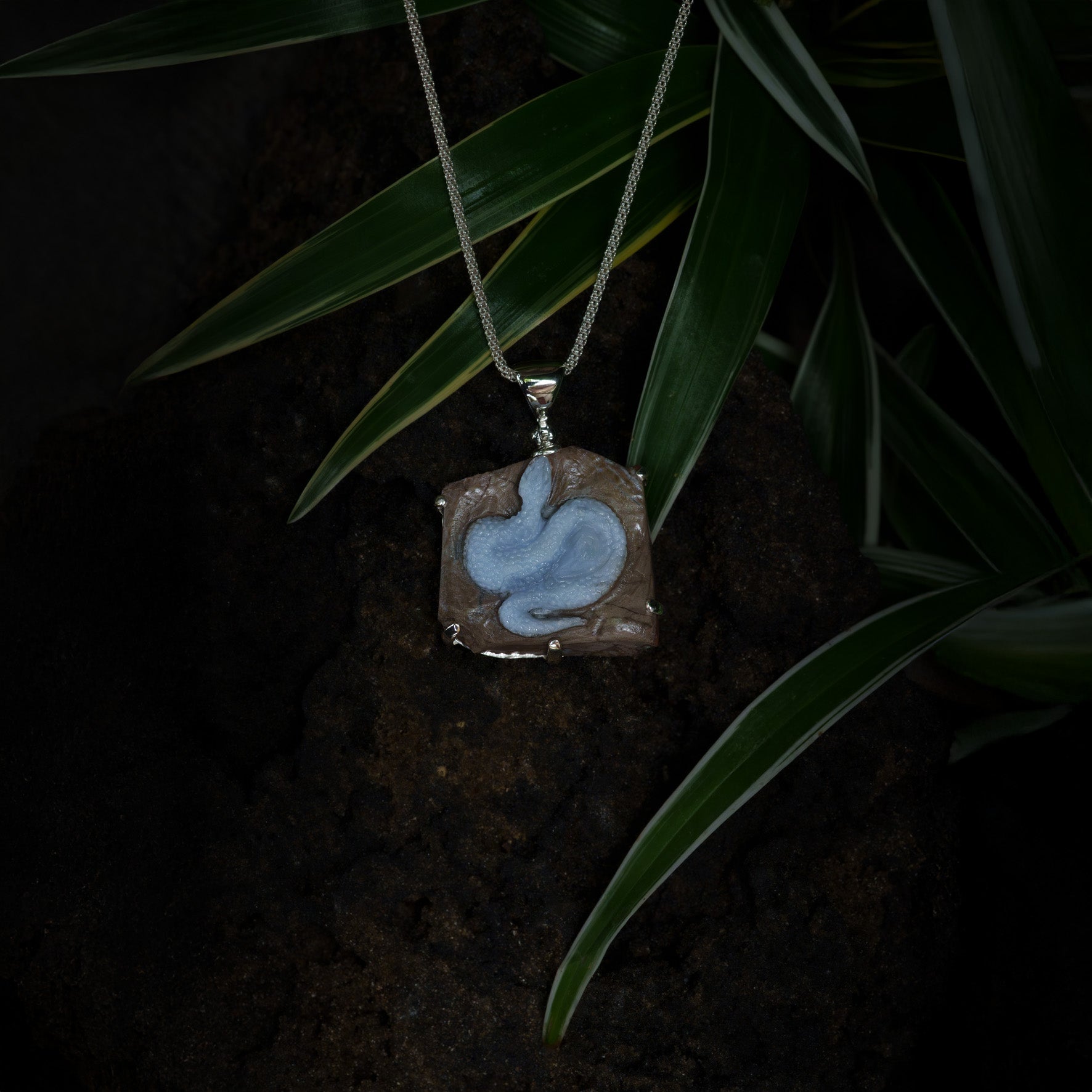 Starborn Owyhee Blue Opal Snake Carving Pendant in Sterling Silver - 1 Piece