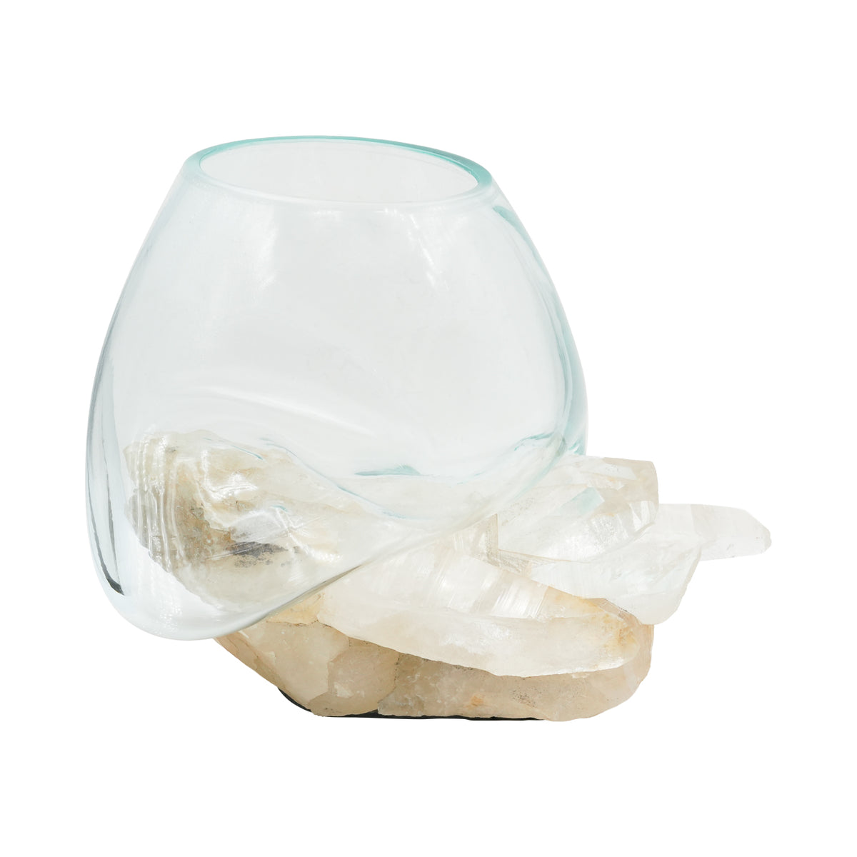 [TEMPLATE] Starborn Mundgeblasene Vase aus geschmolzenem Glas auf brasilianischem Quarz