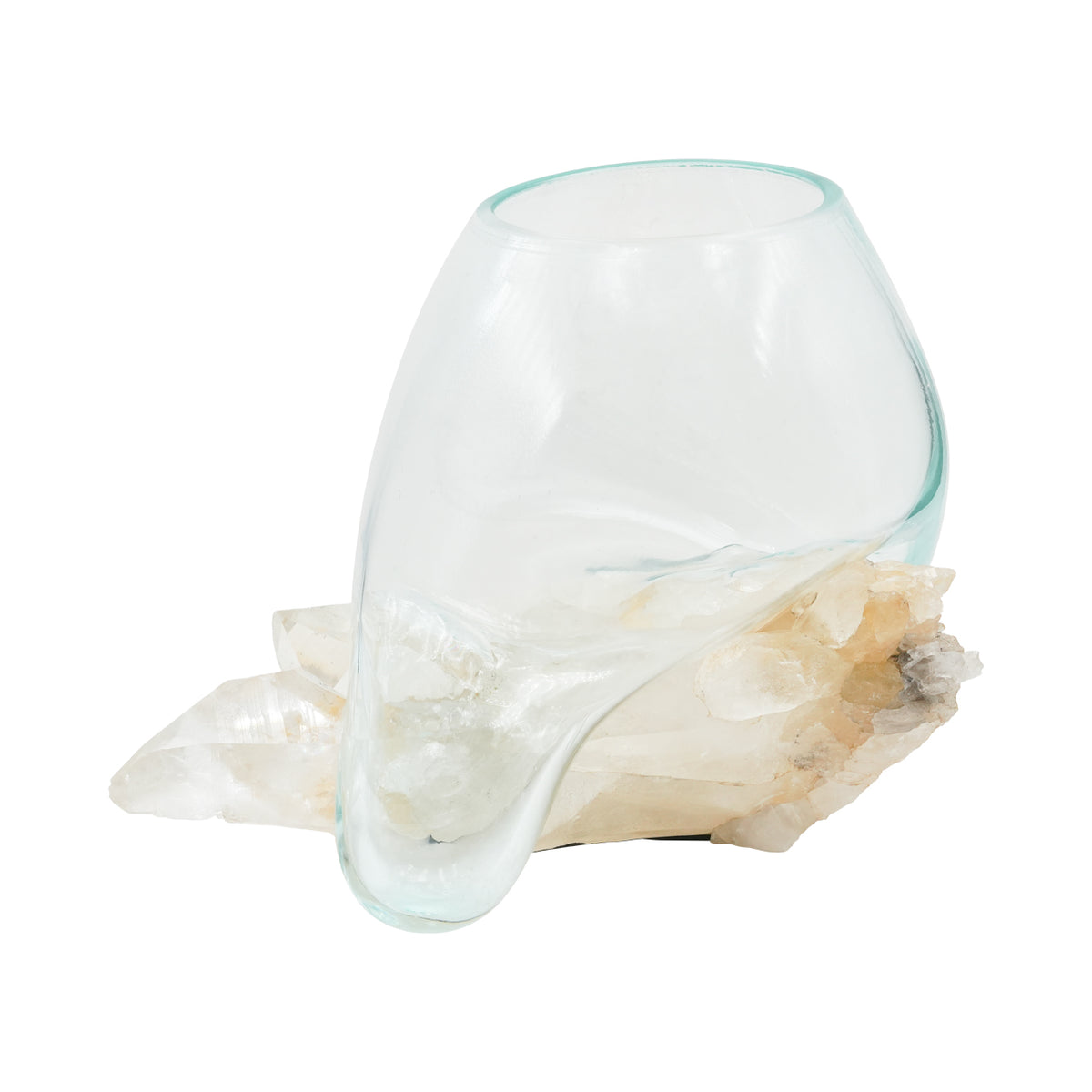 [TEMPLATE] Starborn Mundgeblasene Vase aus geschmolzenem Glas auf brasilianischem Quarz
