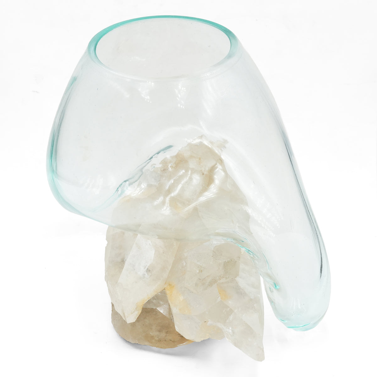 [TEMPLATE] Starborn Mundgeblasene Vase aus geschmolzenem Glas auf brasilianischem Quarz