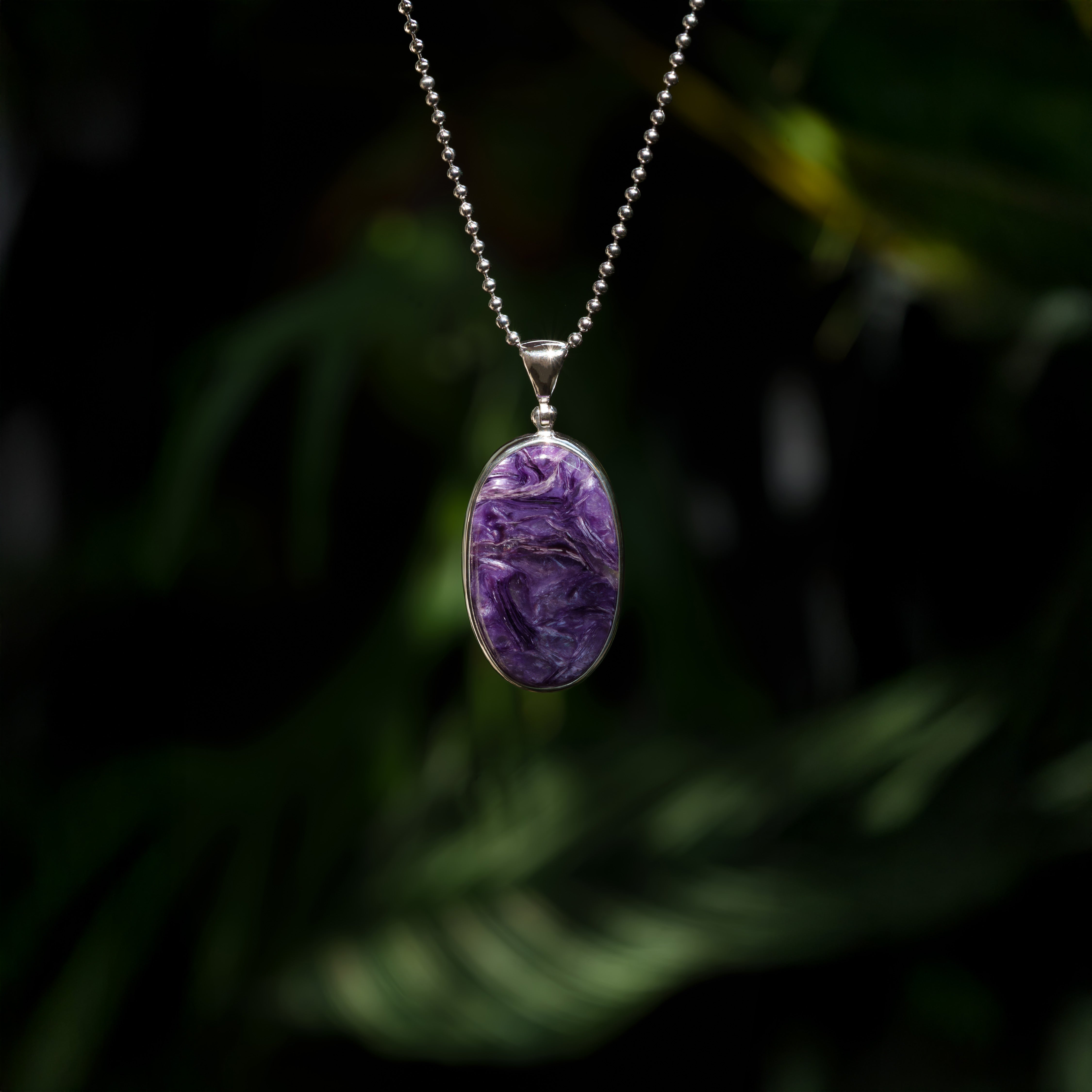 Starborn Charoite Oval Cabochon Pendant in Fine Sterling Silver