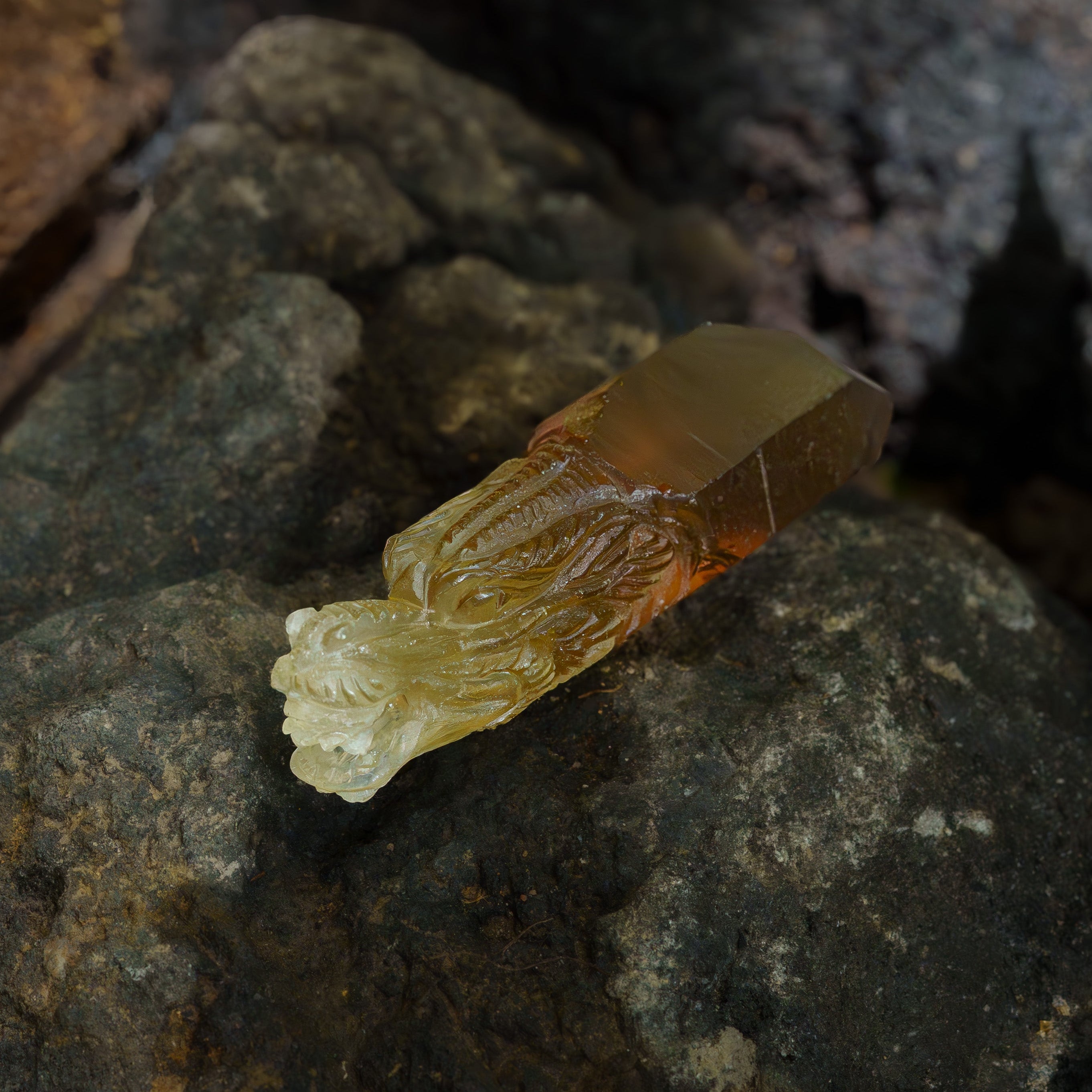 Starborn Hand Carved Unheated Natural Citrine Dragon Head Carving - 1 Piece