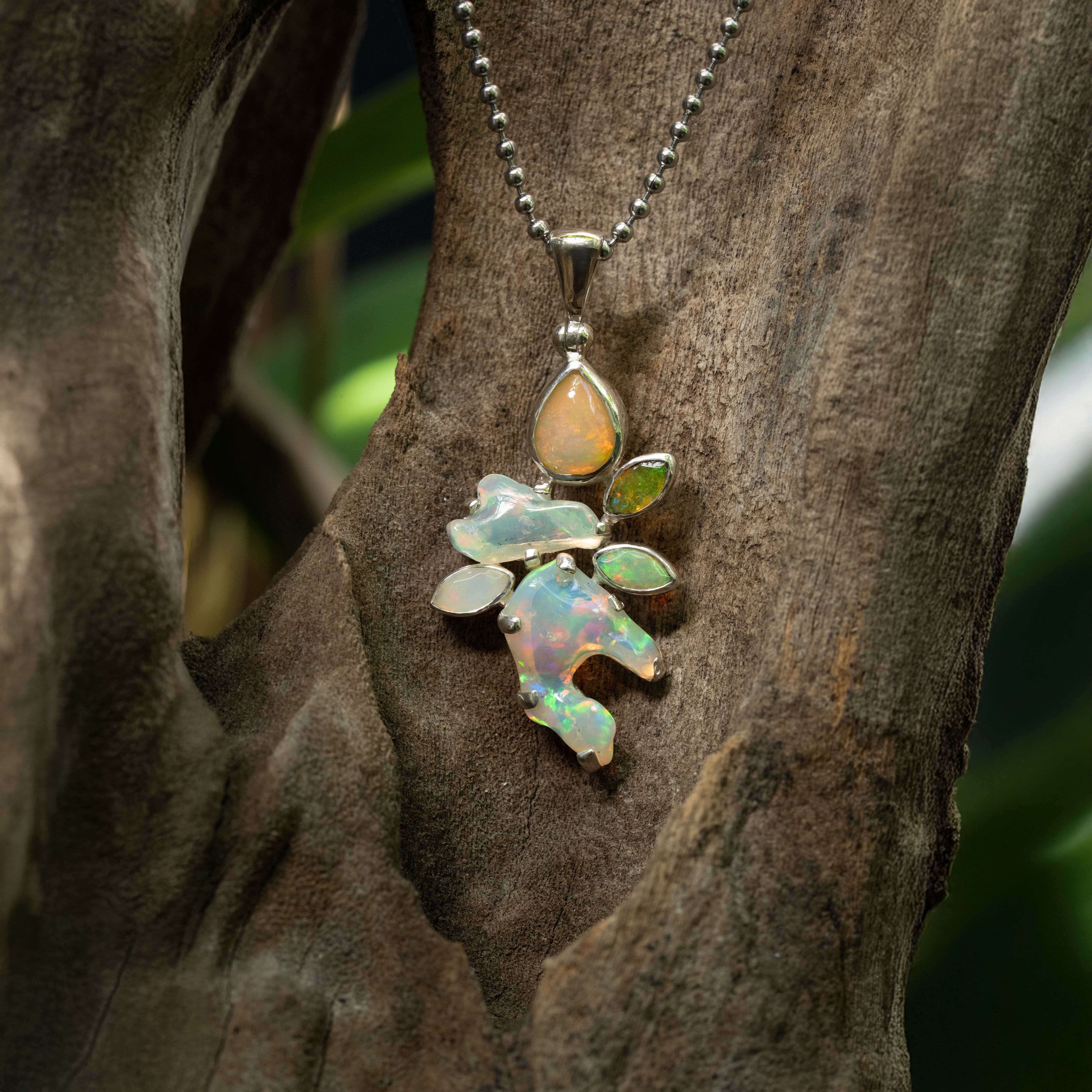 Starborn Natural Ethiopian Opal Harmony Pendant Mixed Tumbled and Cabochon in Sterling Silver