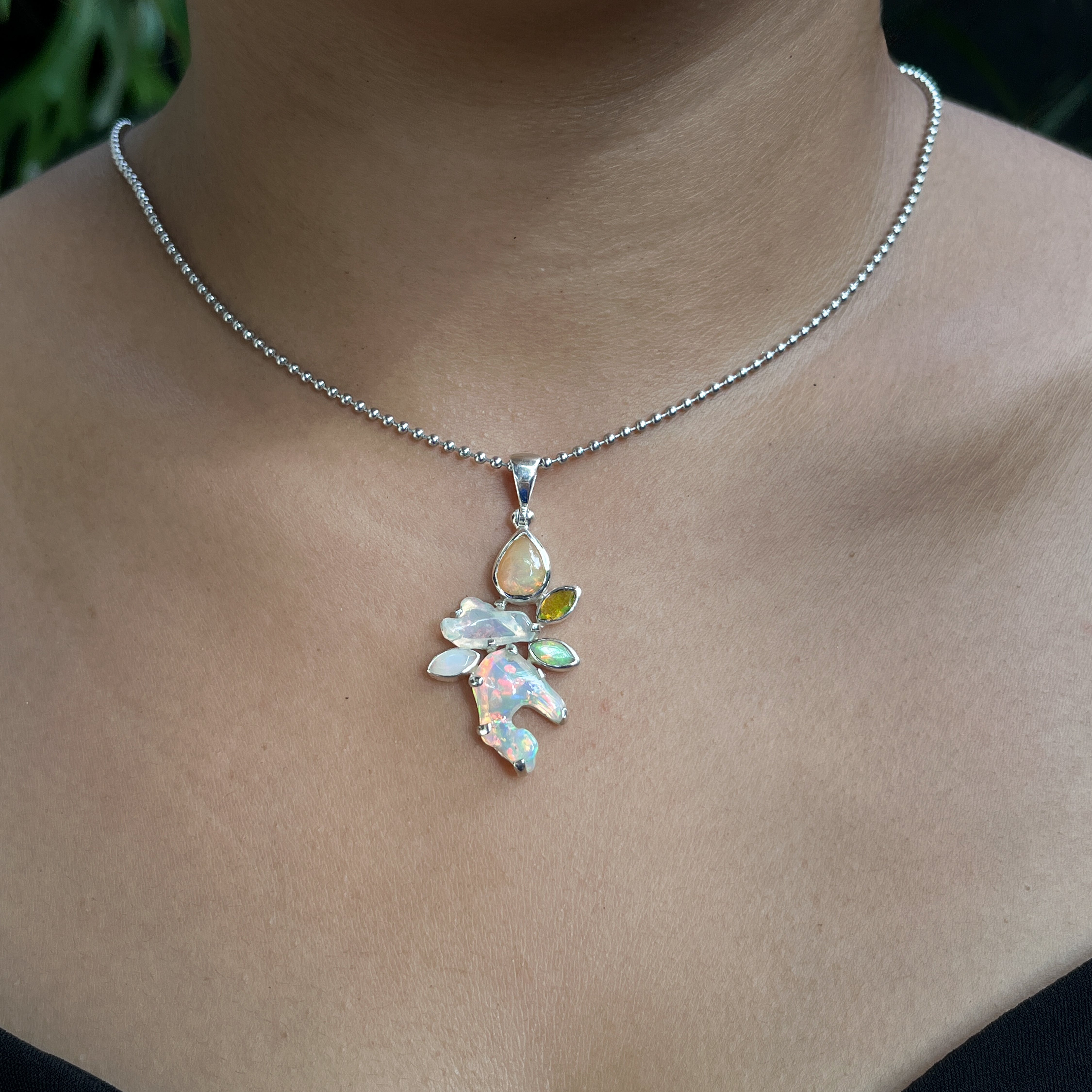 Starborn Natural Ethiopian Opal Harmony Pendant Mixed Tumbled and Cabochon in Sterling Silver