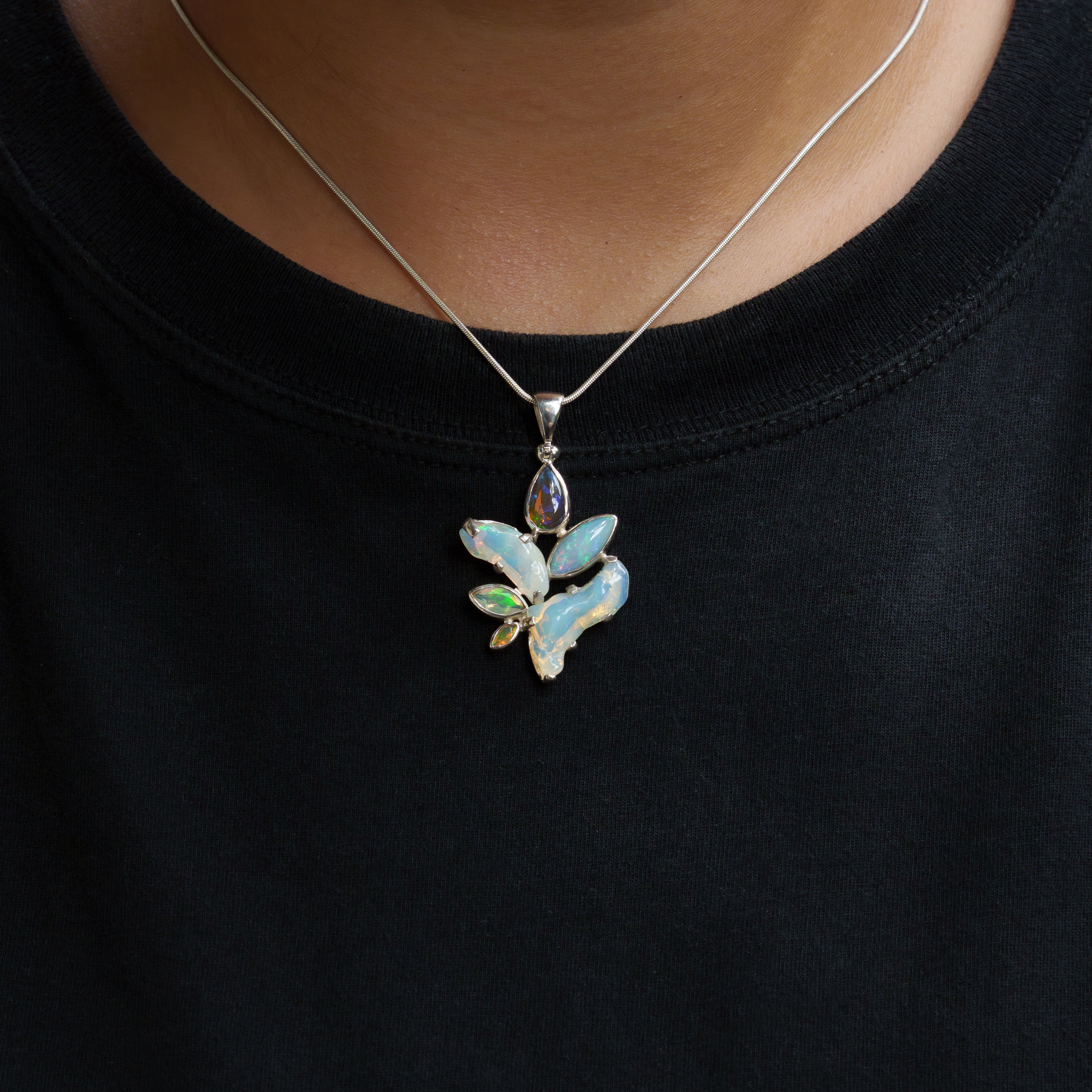 Starborn Natural Ethiopian Opal Harmony Pendant Tumbled and Cabochon Mix in Sterling Silver - 1 piece