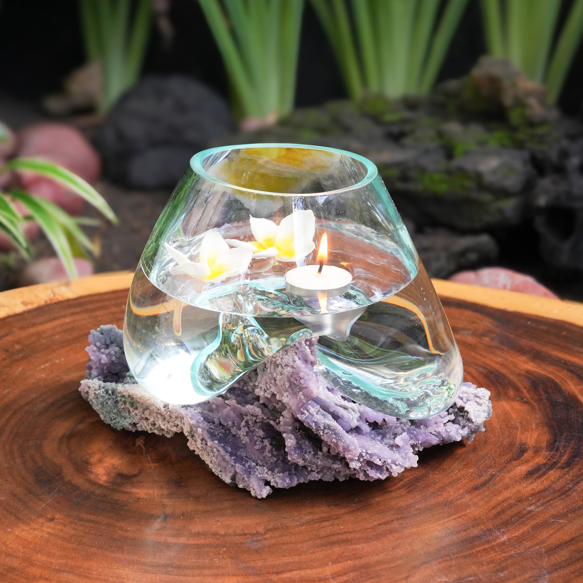 Starborn Molten Glass Display Bowl on Grape Chalcedony