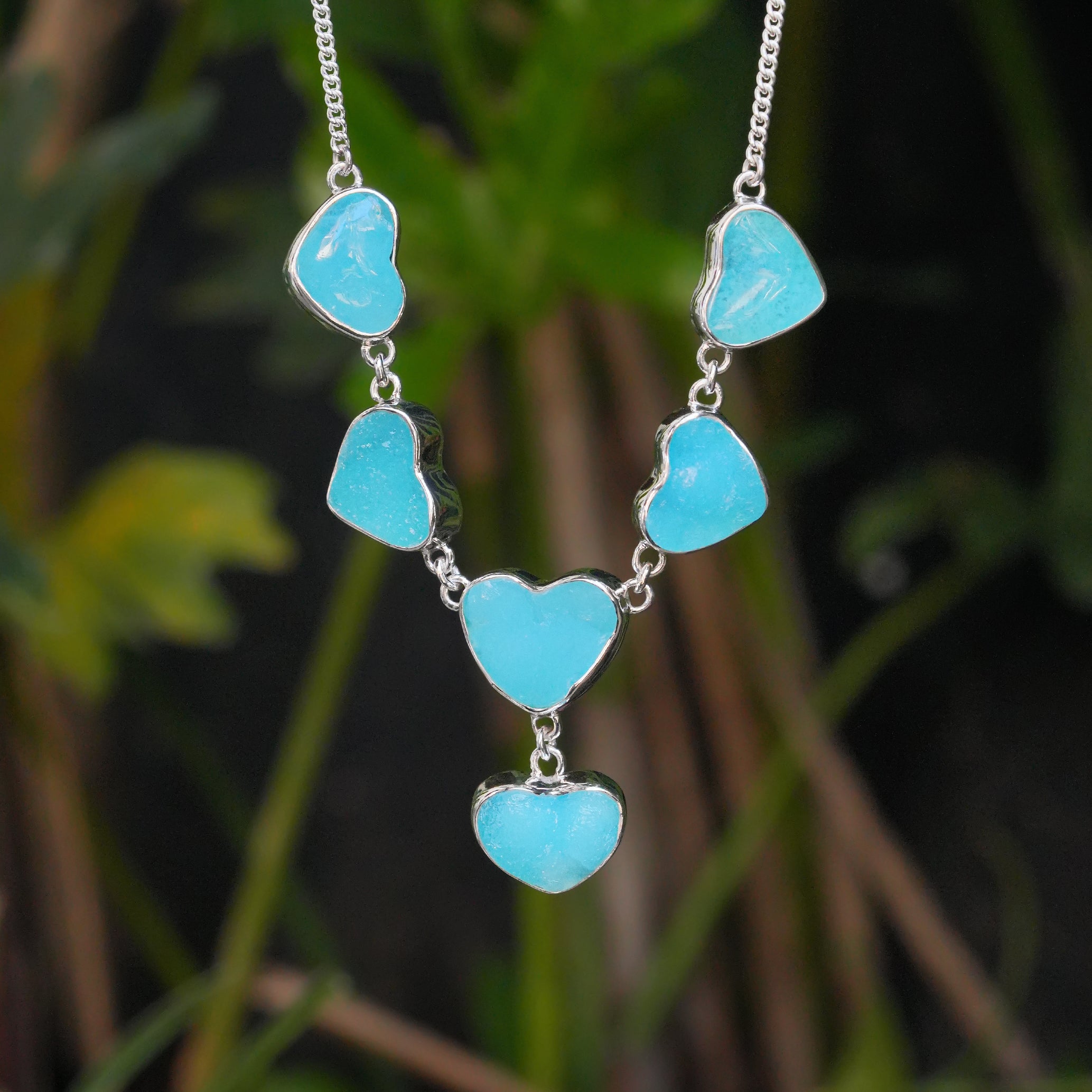 Starborn Hemimorphite Heart Cabochon Adjustable Necklace in Sterling Silver