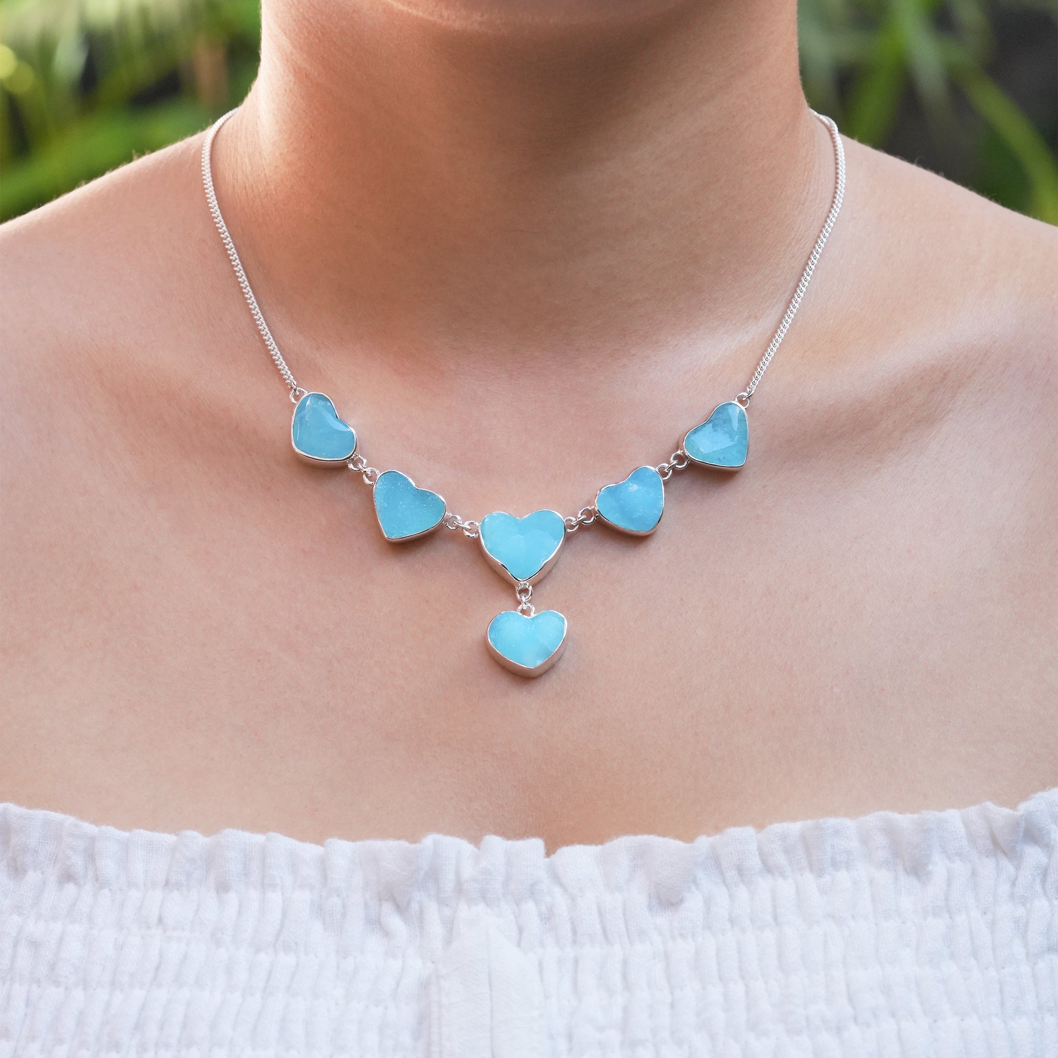 Starborn Hemimorphite Heart Cabochon Adjustable Necklace in Sterling Silver
