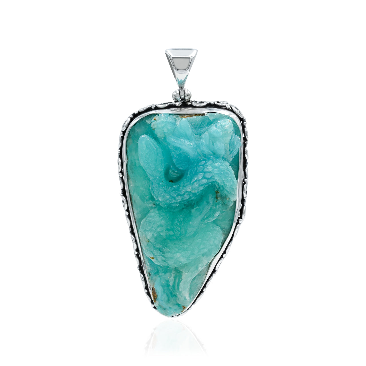 Starborn Hemimorphite Snake Carving Pendant in Sterling Silver