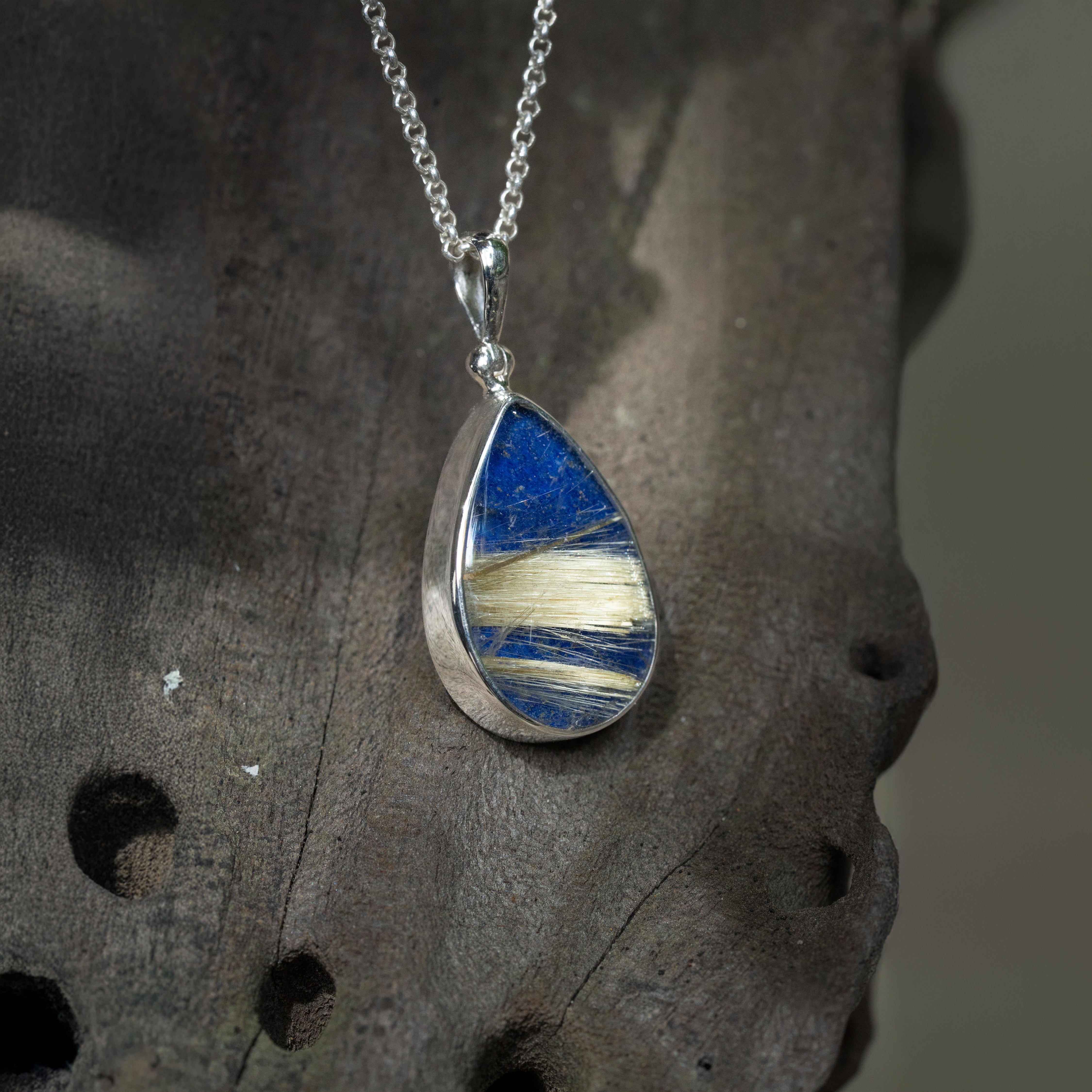 Starborn Lapis Lazuli Rutile Doublet Pendant in Sterling Silver