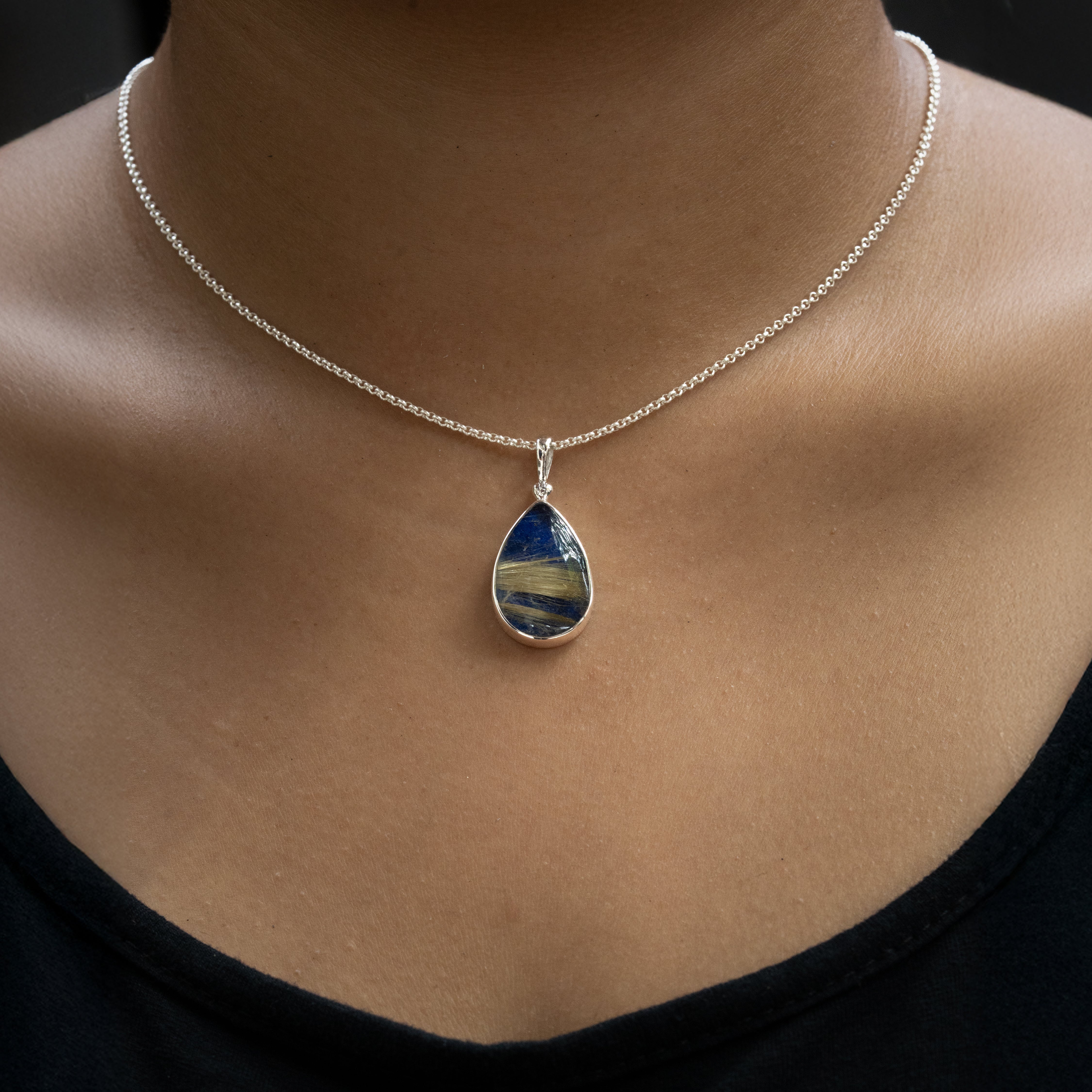 Starborn Lapis Lazuli Rutile Doublet Pendant in Sterling Silver