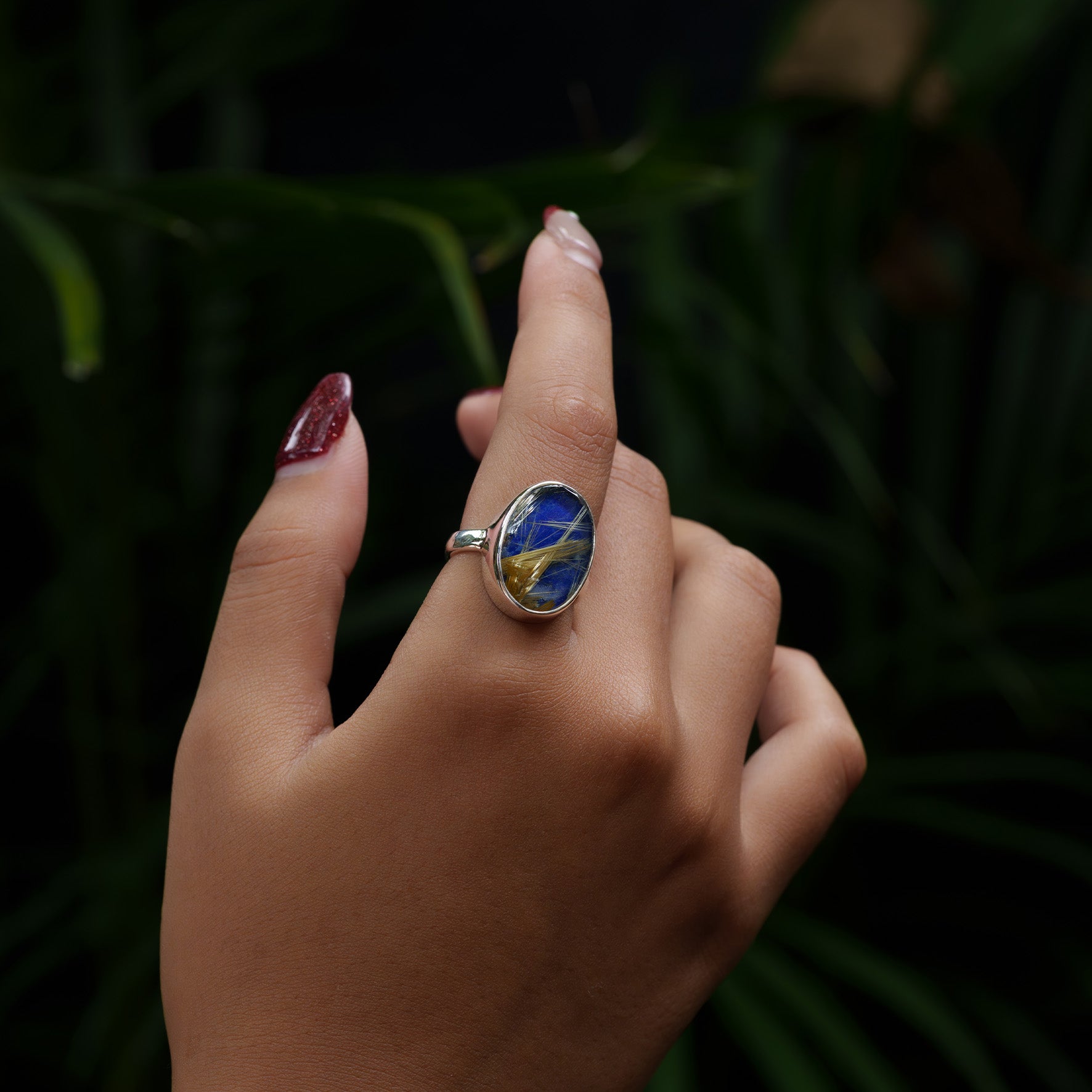 Starborn Oval Lapis Lazuli Rutile Doublet Ring in Sterling Silver - Size 8