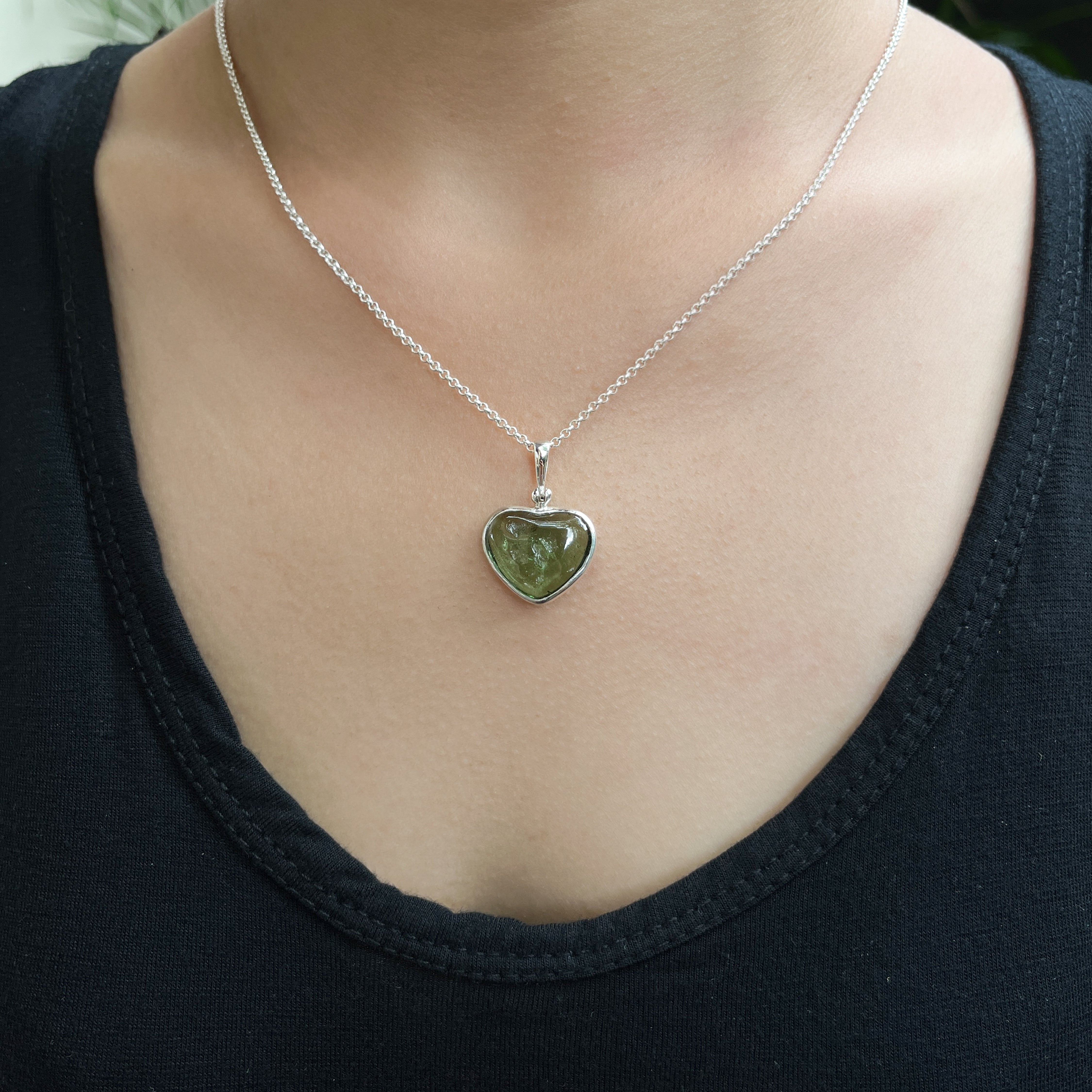 Starborn Moldavite Heart Pendant in Sterling Silver - 1 Piece