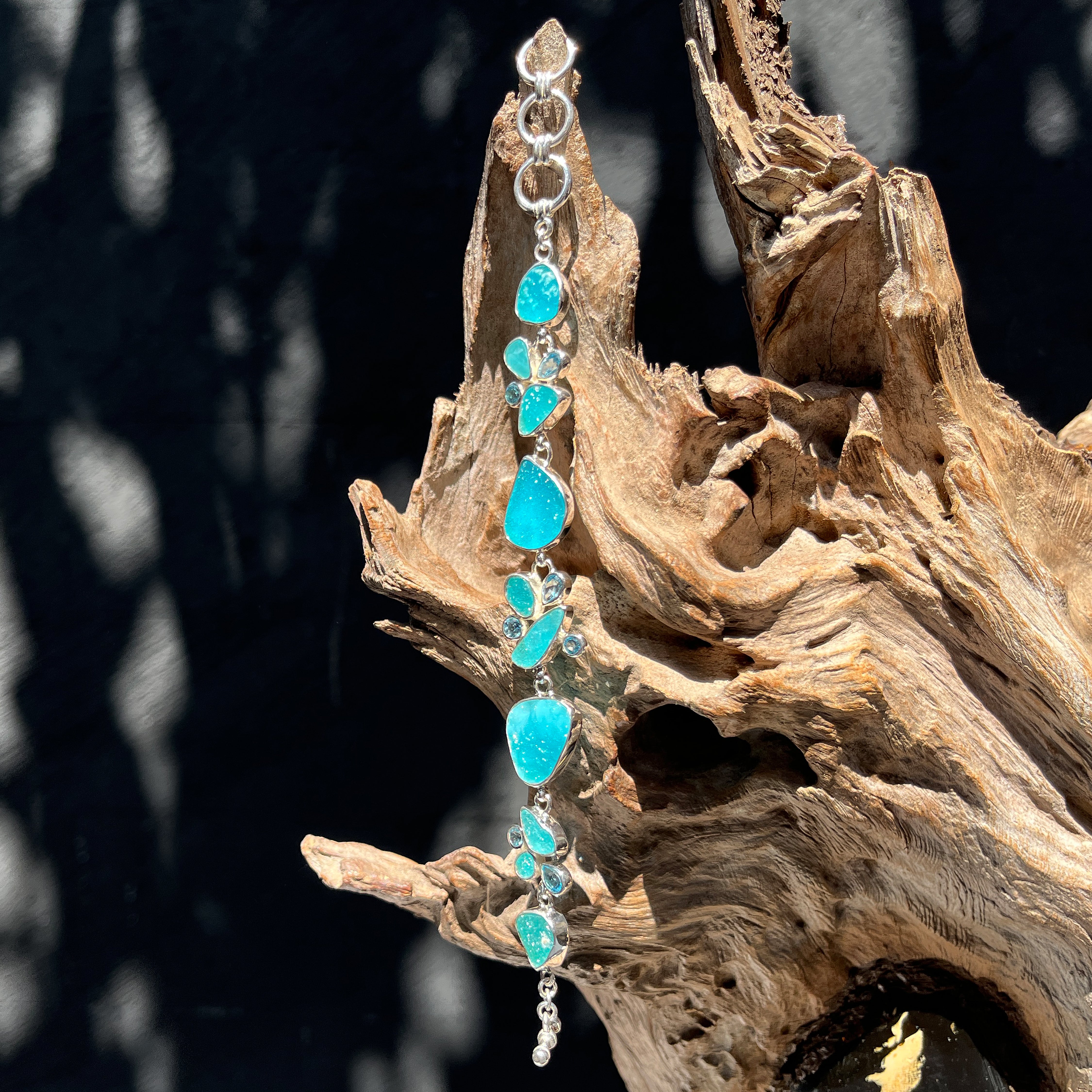 Starborn Hemimorphite with Blue Topaz Bracelet in Sterling Silver