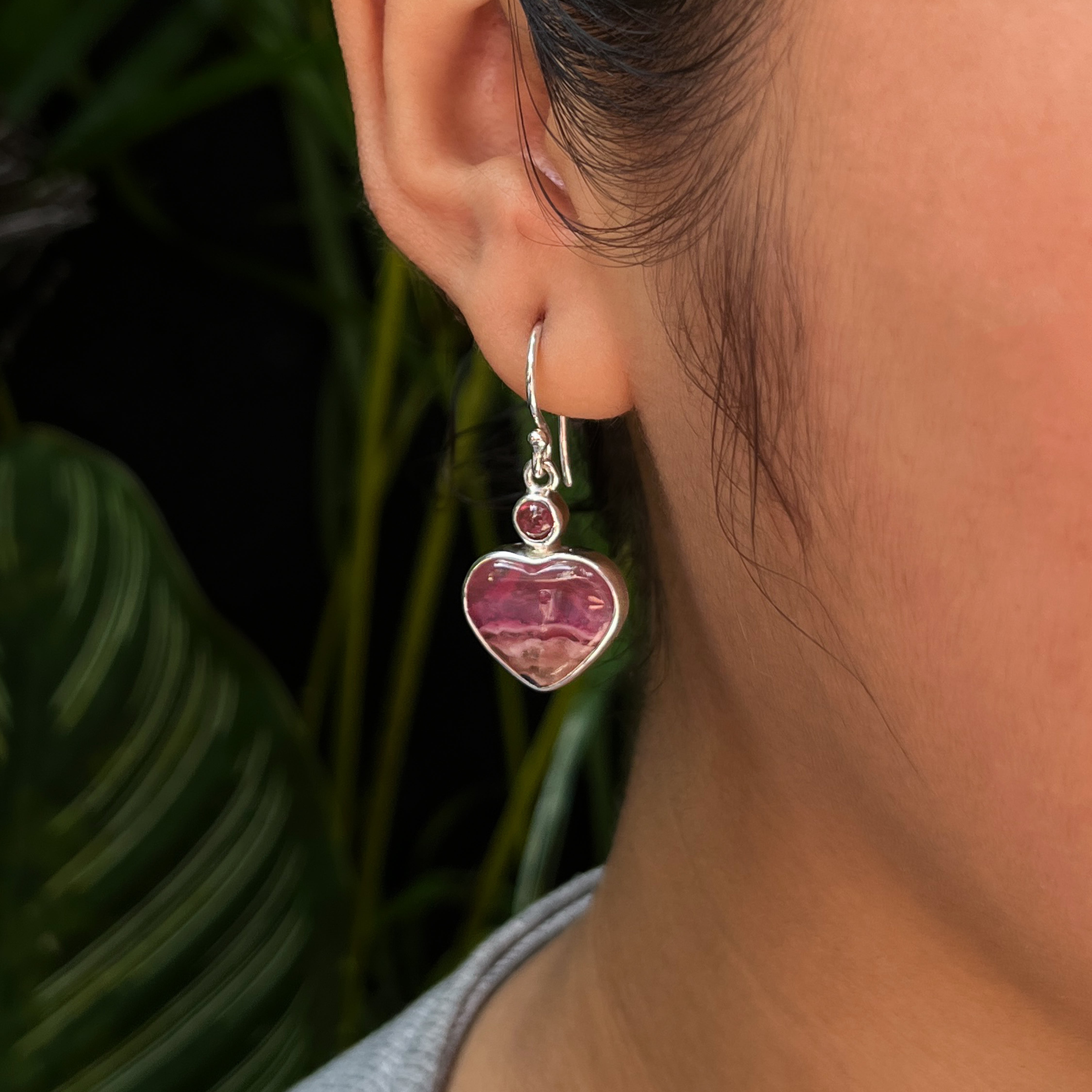 Starborn Pink Cobalto Calcite Heart & Pink Tourmaline Accent Drop Earrings in Sterling Silver - 1 Piece
