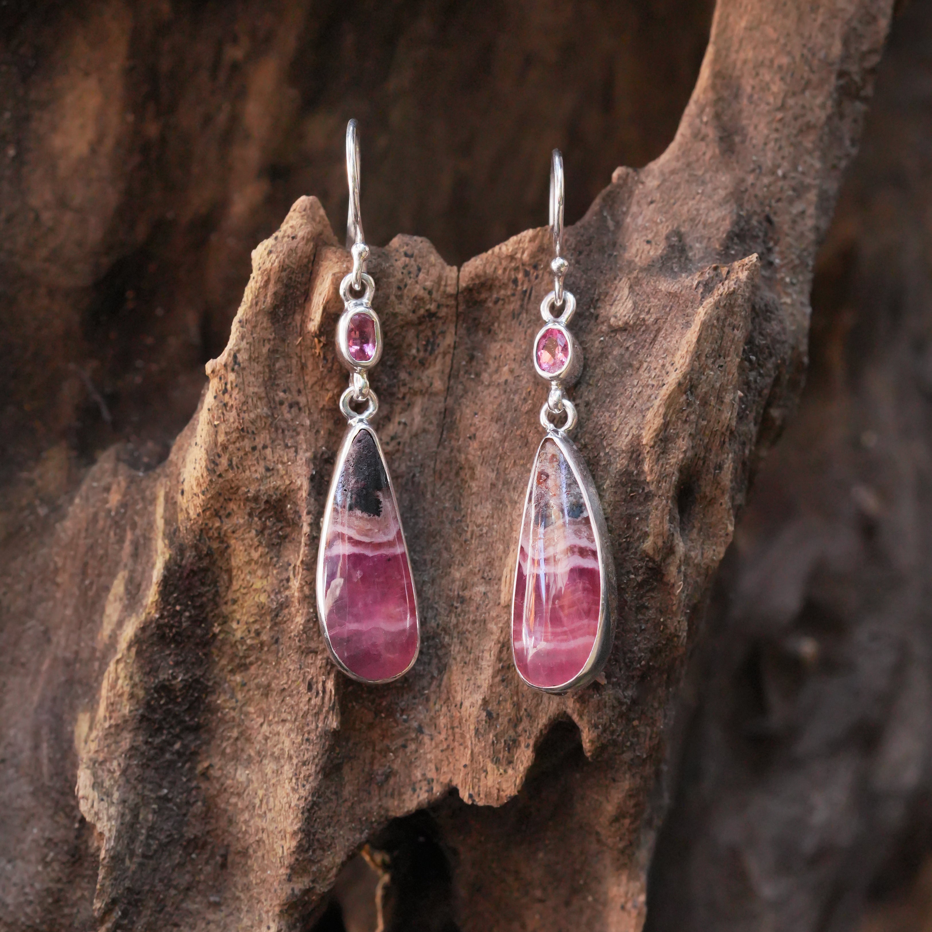 Starborn Pink Cobalto Calcite Dangle Earrings in Sterling Silver