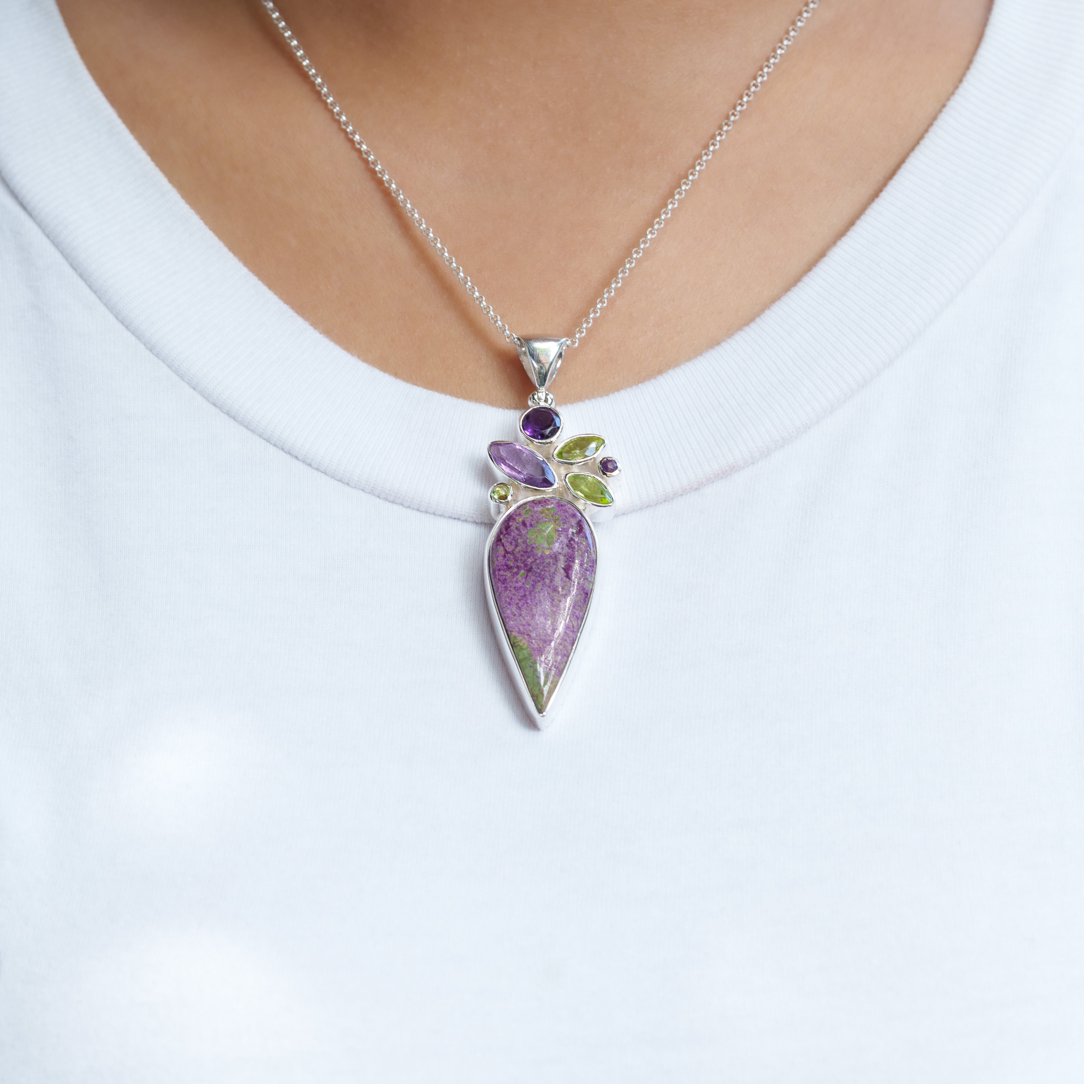 Starborn Stichtite Multi-Stone Pendant in Sterling Silver