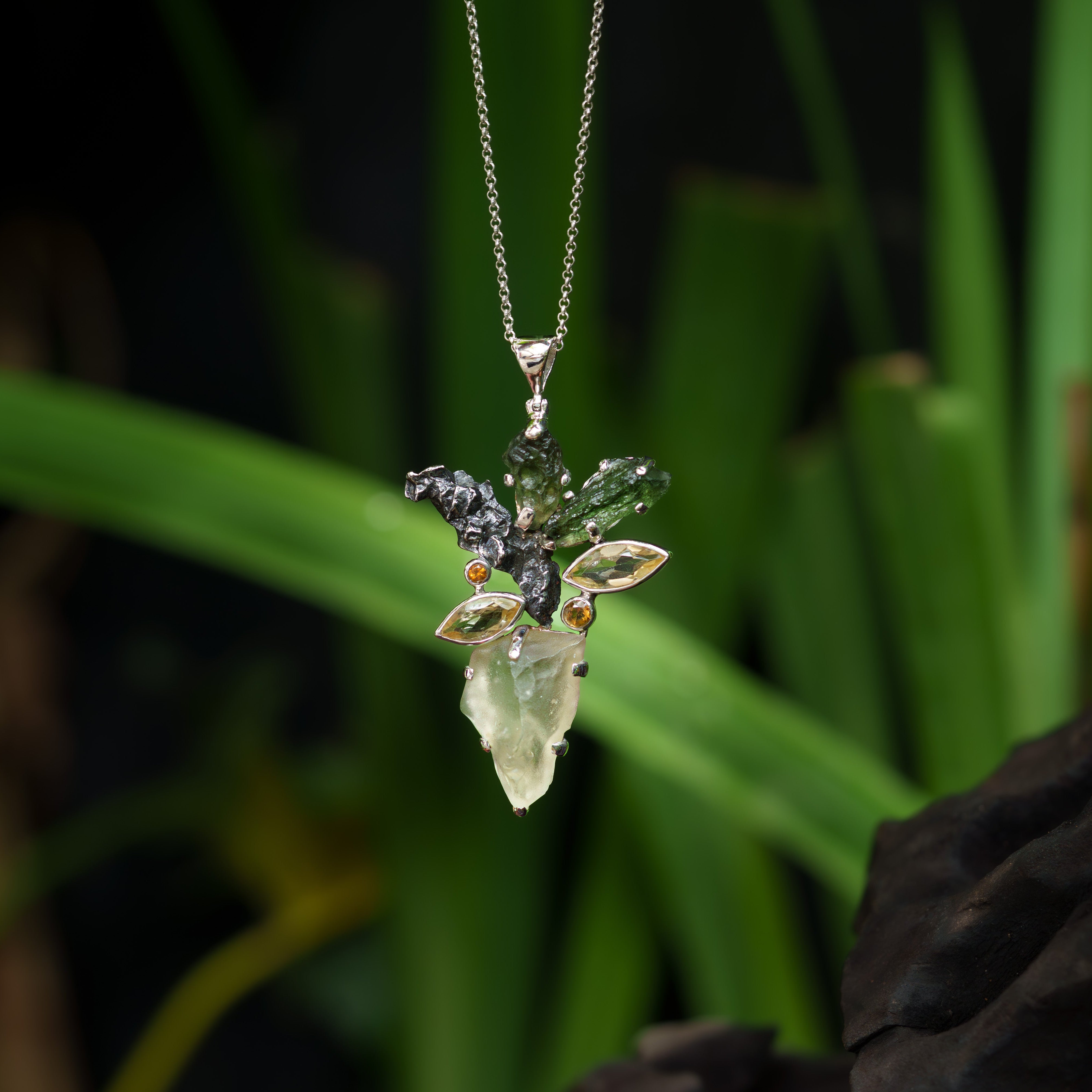 Starborn Libyan Desert Tektite Multi-Stone Pendant in Sterling Silver