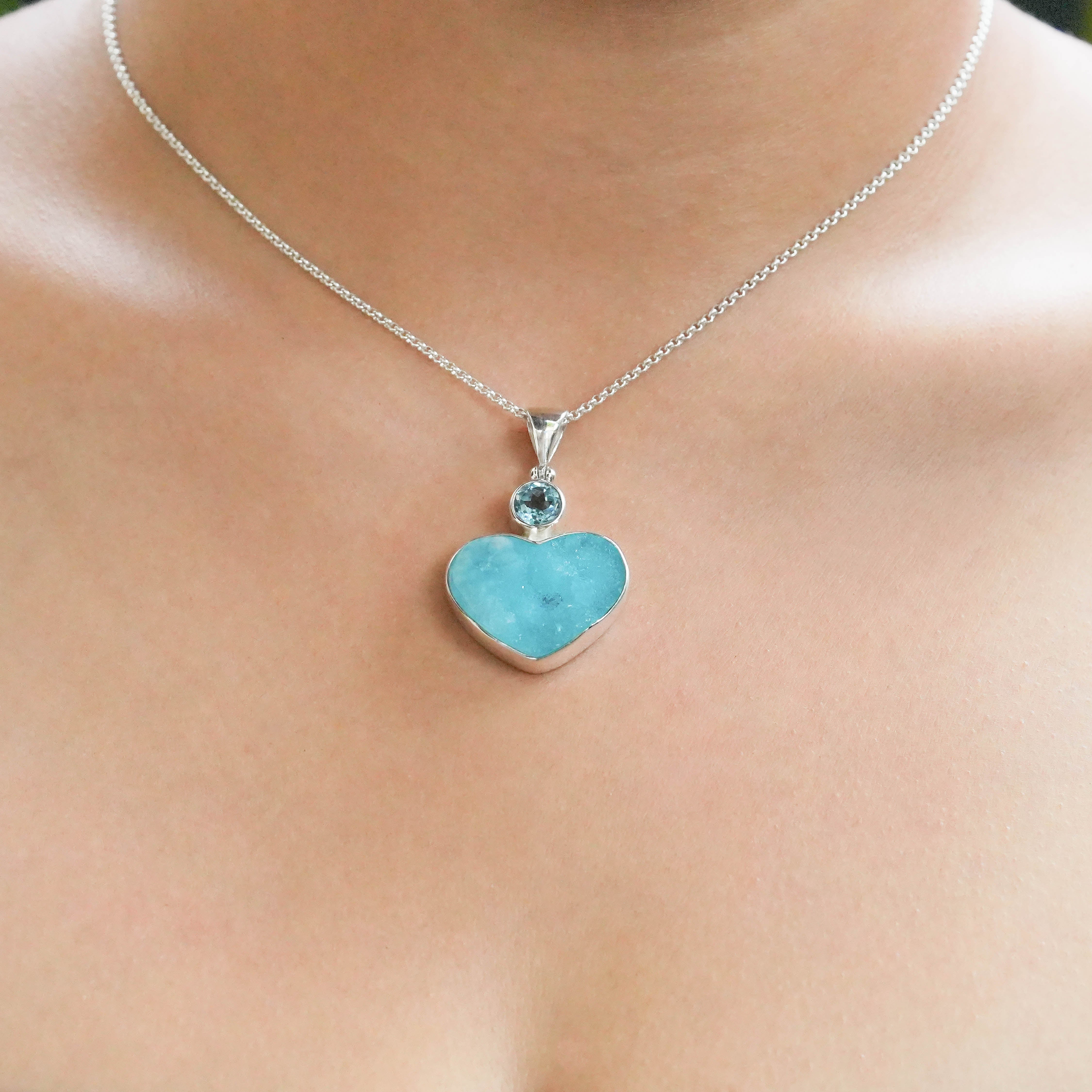 Starborn Hemimorphite Heart Pendant in Sterling Silver