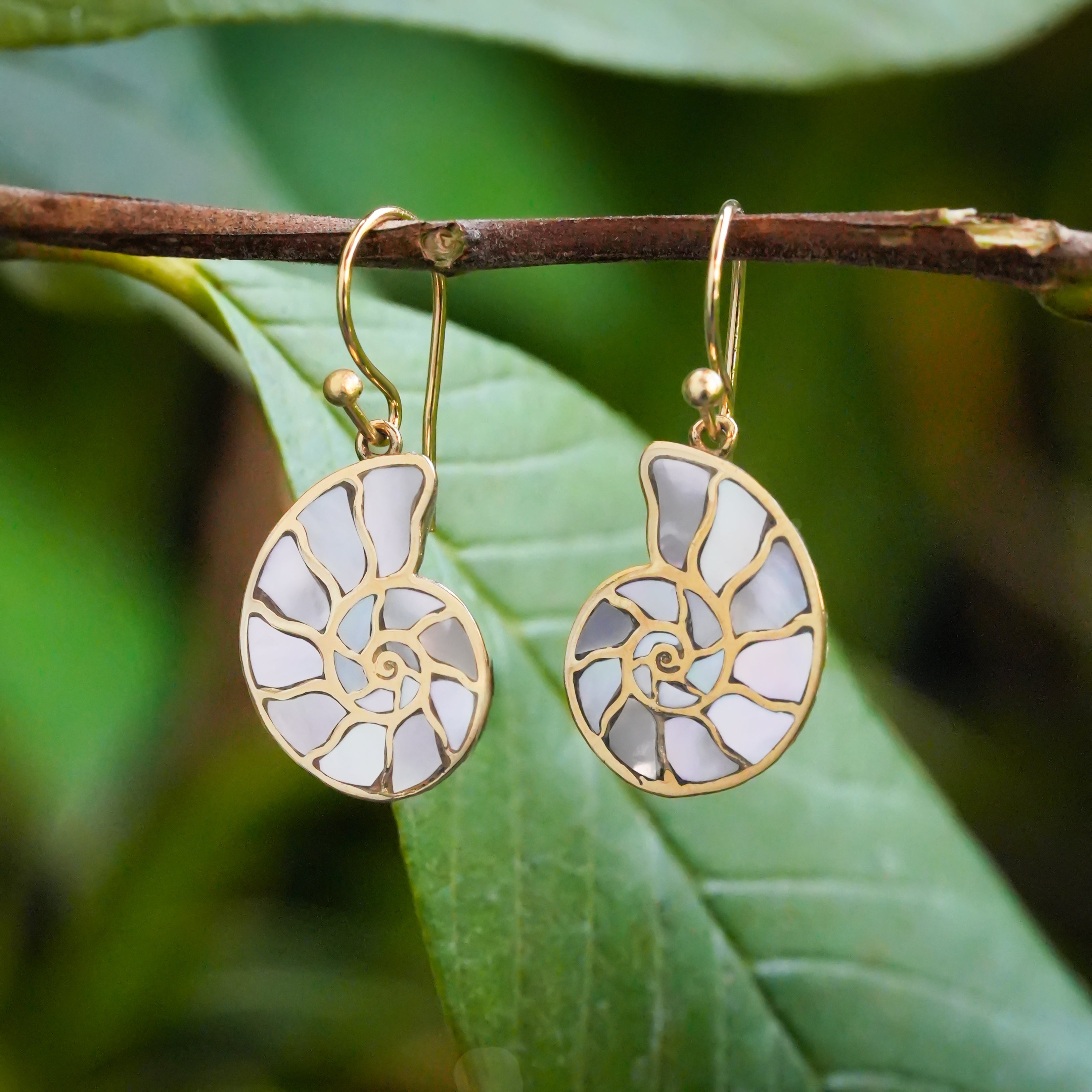 Starborn Nautilus Ammonite with Mother of Pearl Inlay Earring