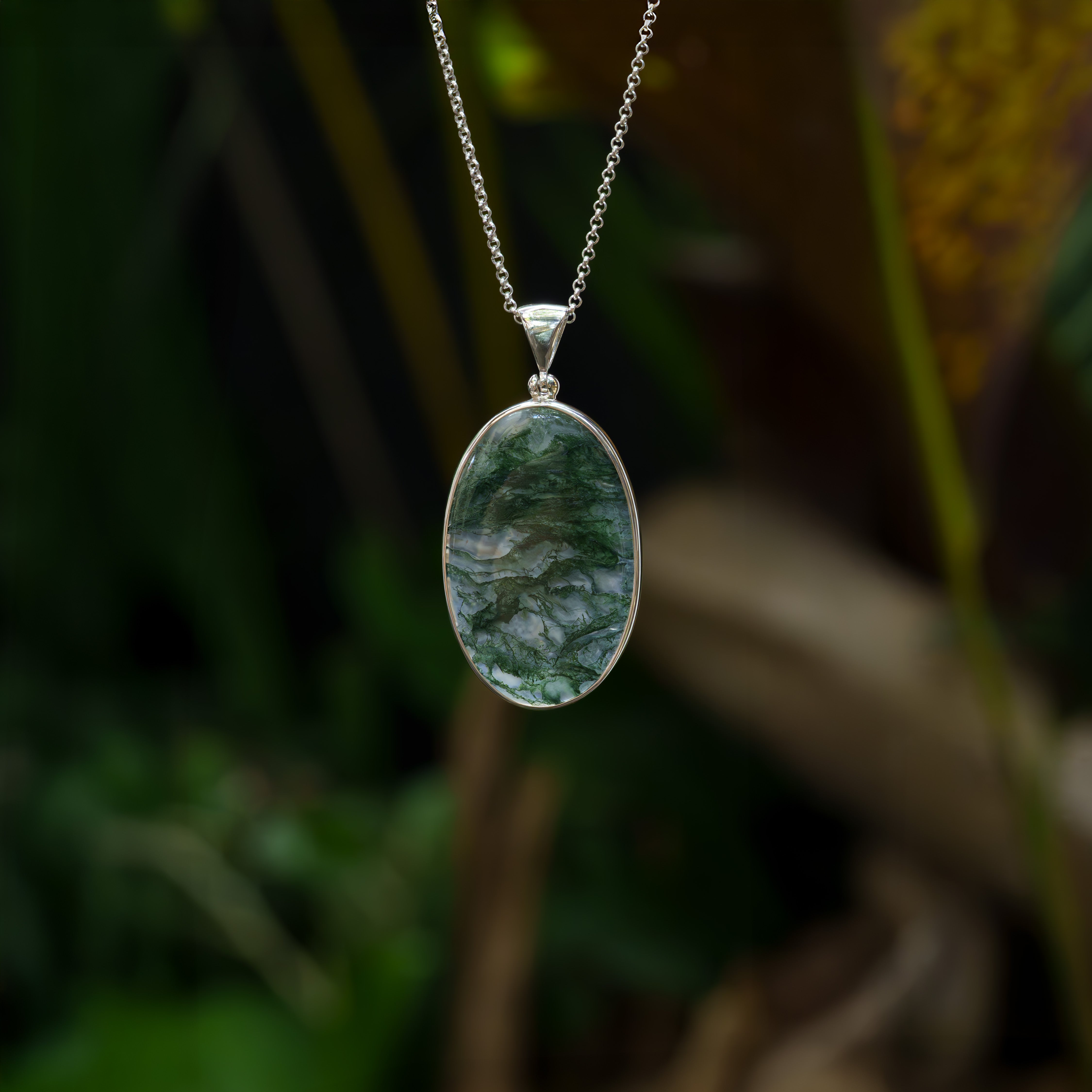 Starborn Moss Agate Pendant in Sterling Silver