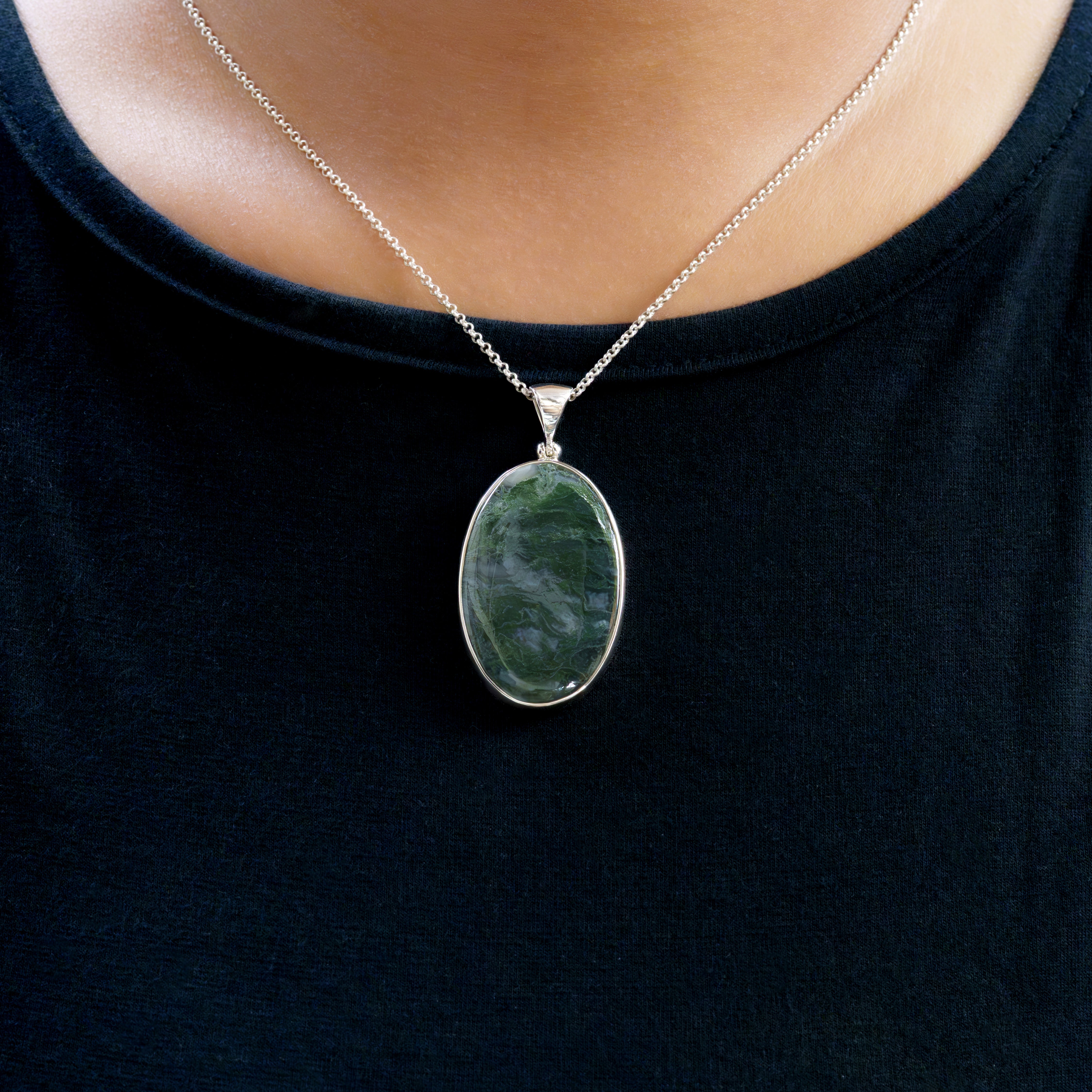 Starborn Moss Agate Pendant in Sterling Silver