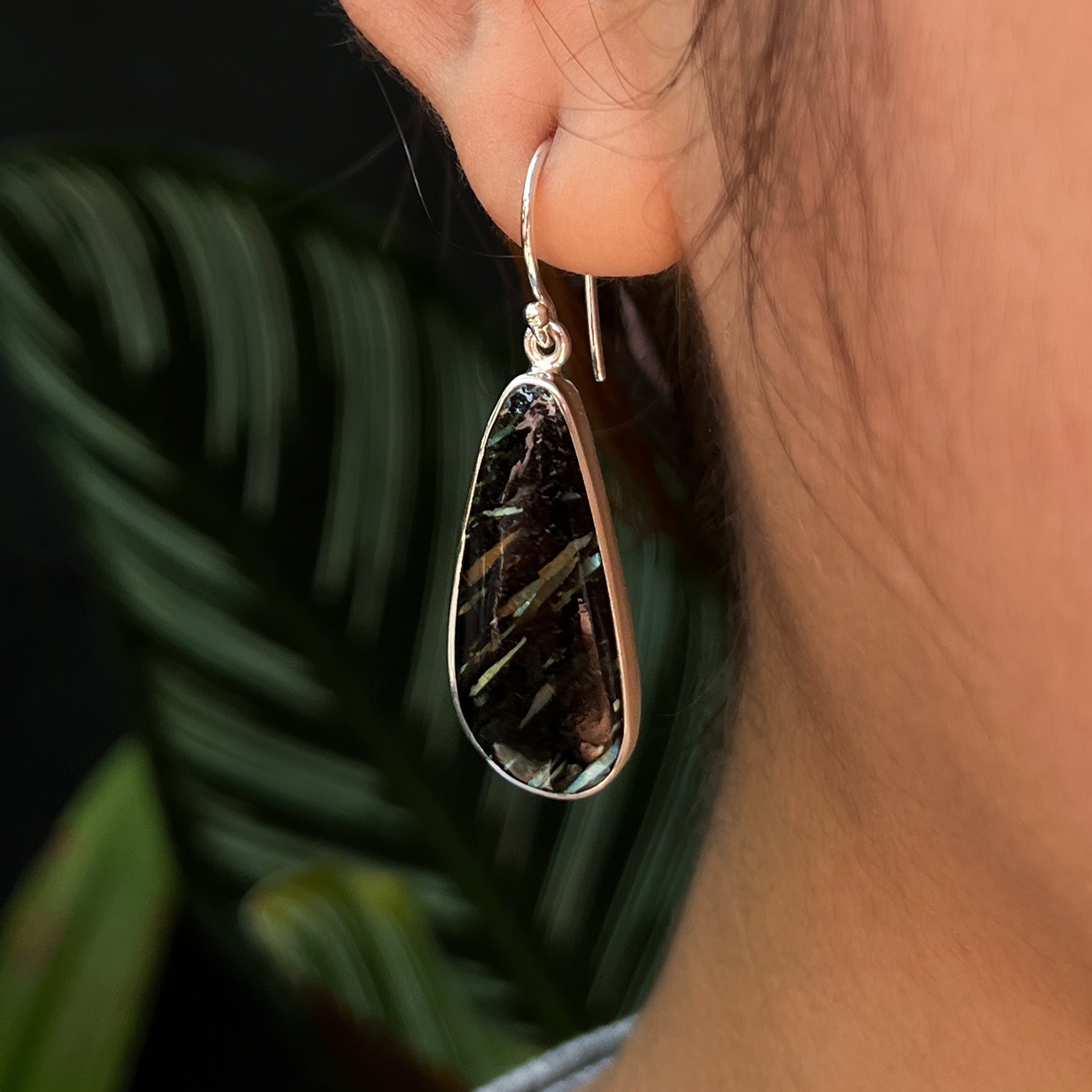 Starborn Nuummite Dangle Earrings in Sterling Silver