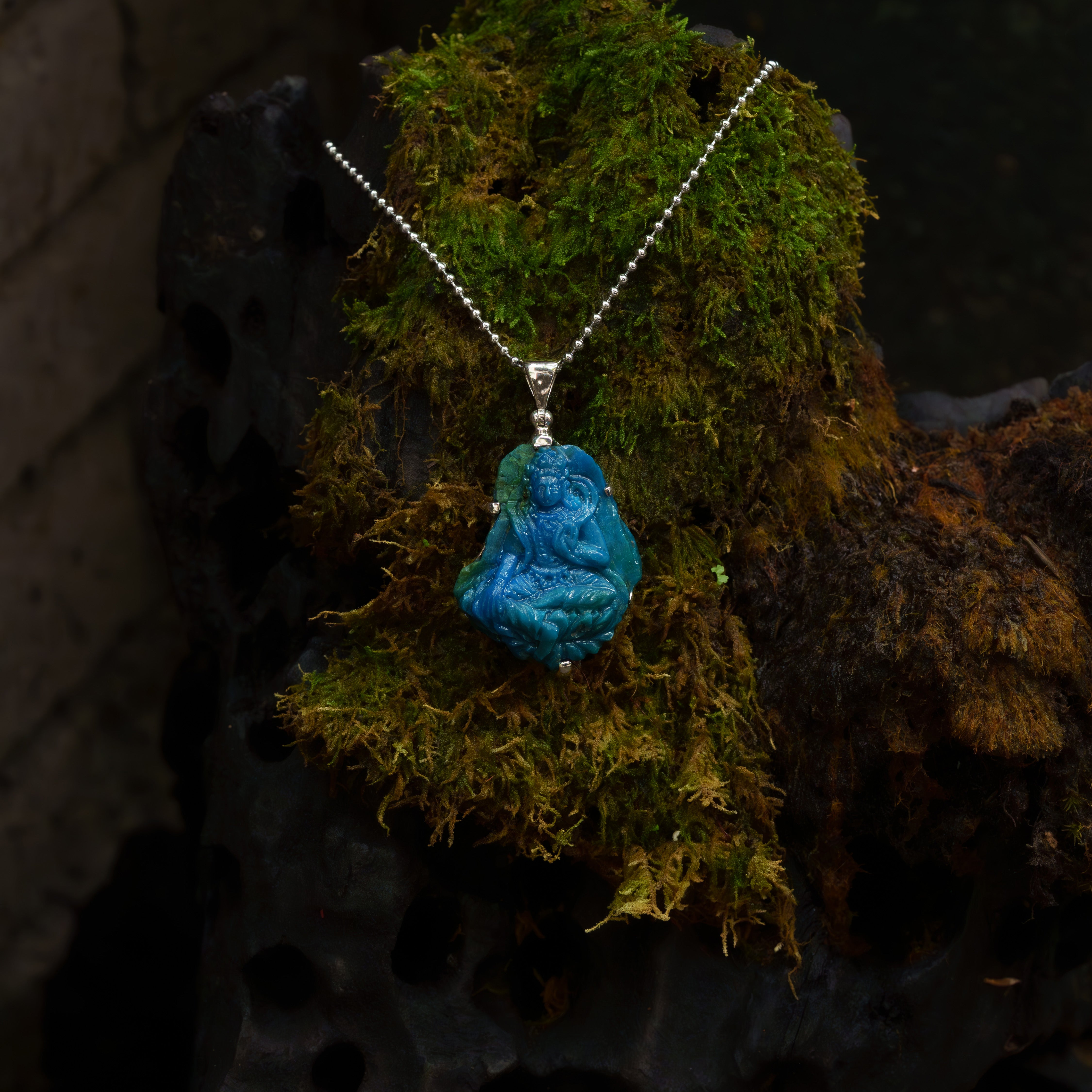 Starborn Peruvian Blue Opal Tara Goddess Pendant in Sterling Silver