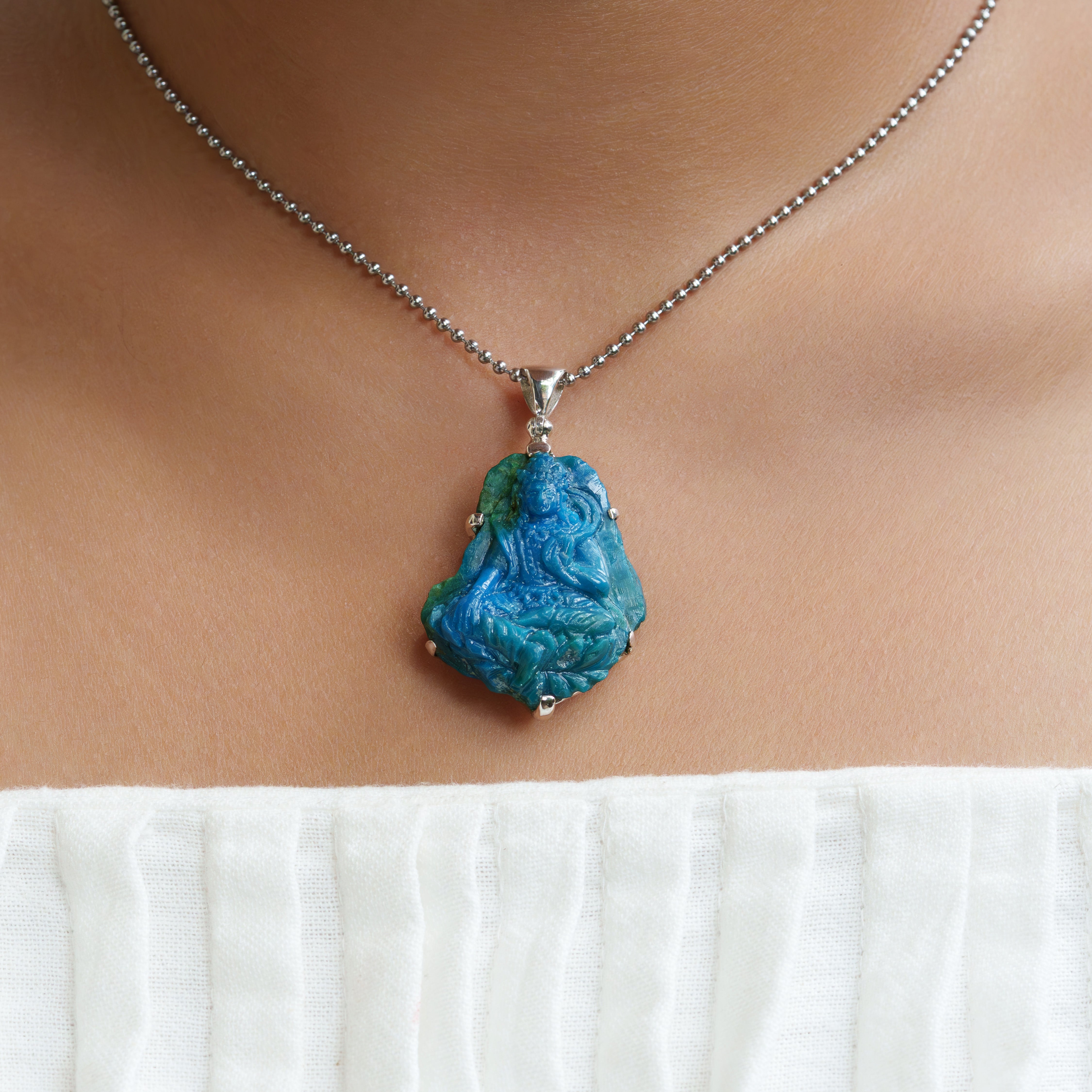 Starborn Peruvian Blue Opal Tara Goddess Pendant in Sterling Silver