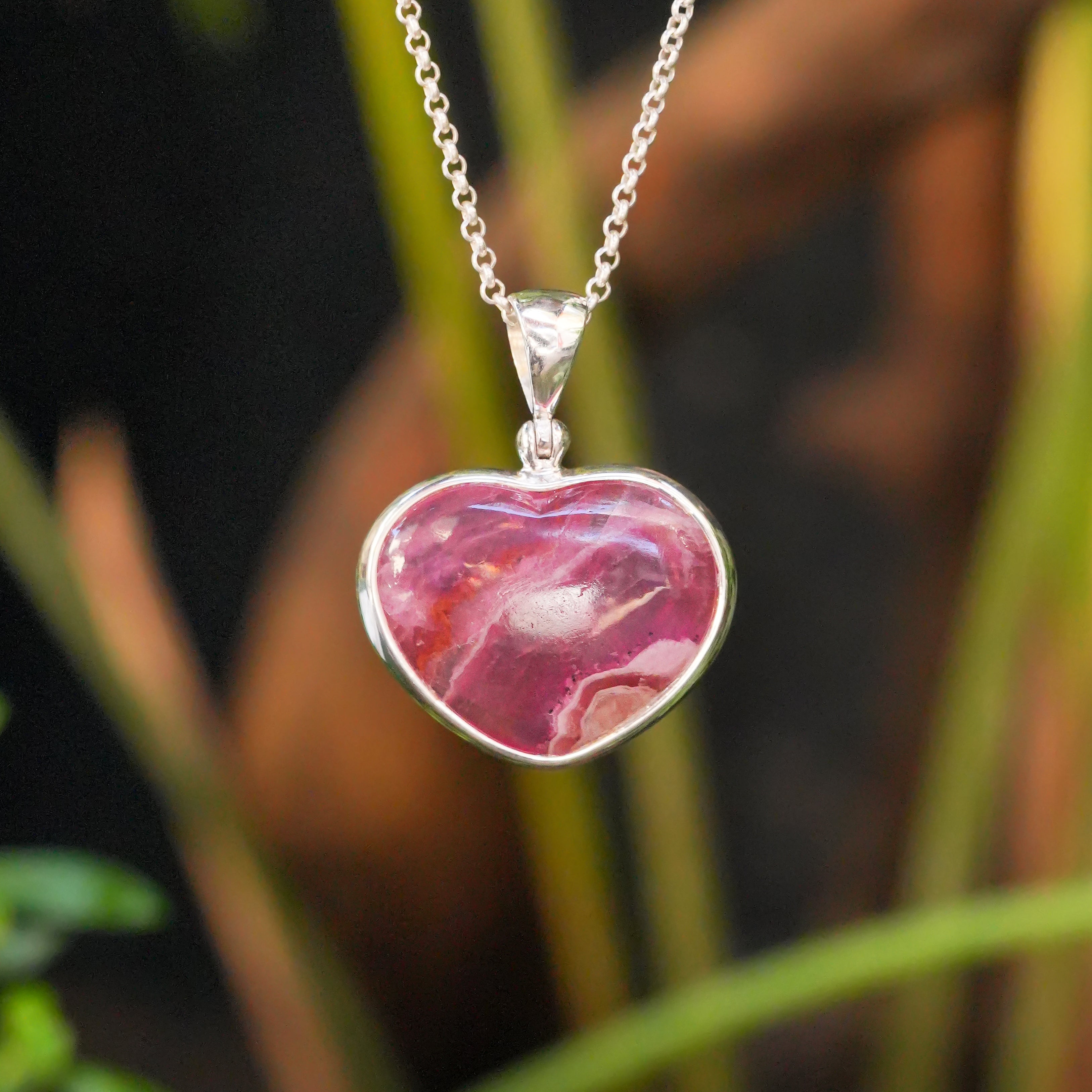 Starborn Rosa Kobalt Calcit Herzanhänger in Sterlingsilber - 21,3 Karat