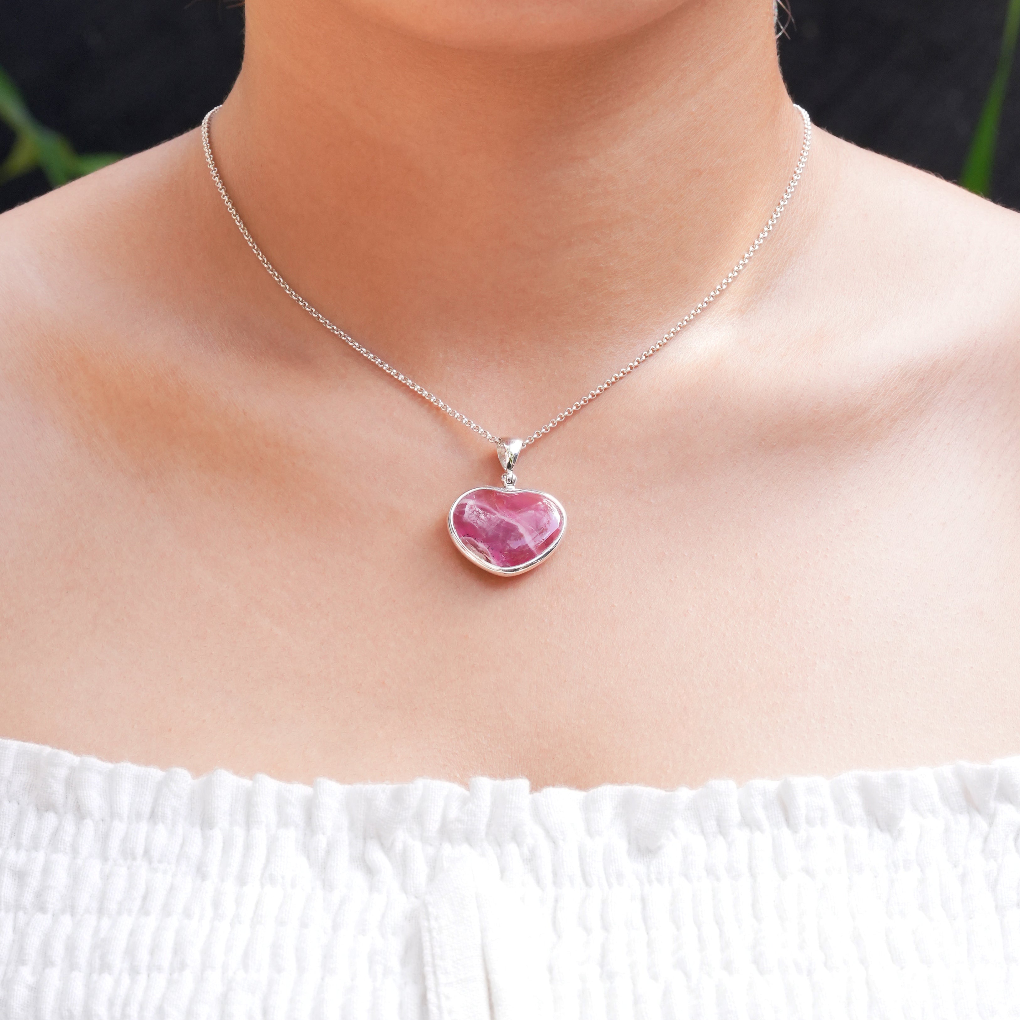 Starborn Rosa Kobalt Calcit Herzanhänger in Sterlingsilber - 21,3 Karat